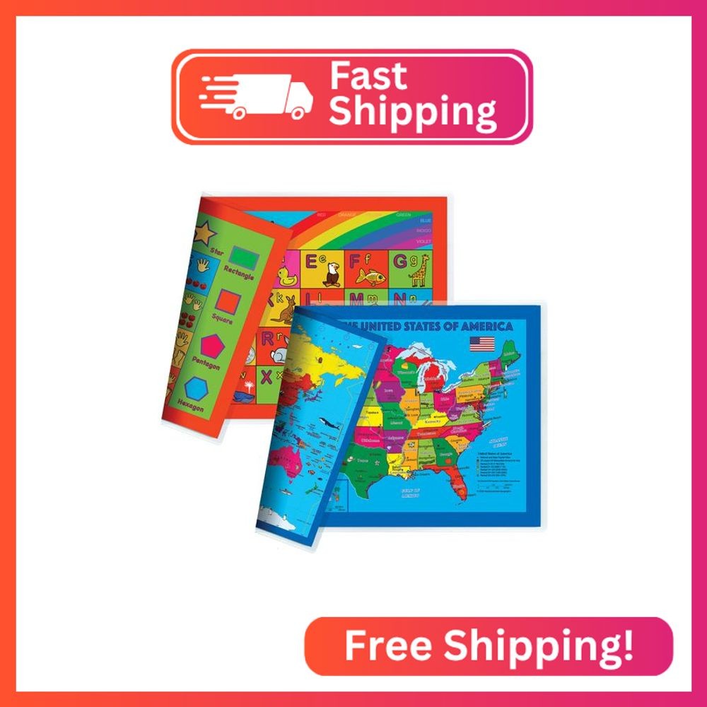 Natural Learning Children's Placemat (2 Placemats: USA/Europe Centered World Map