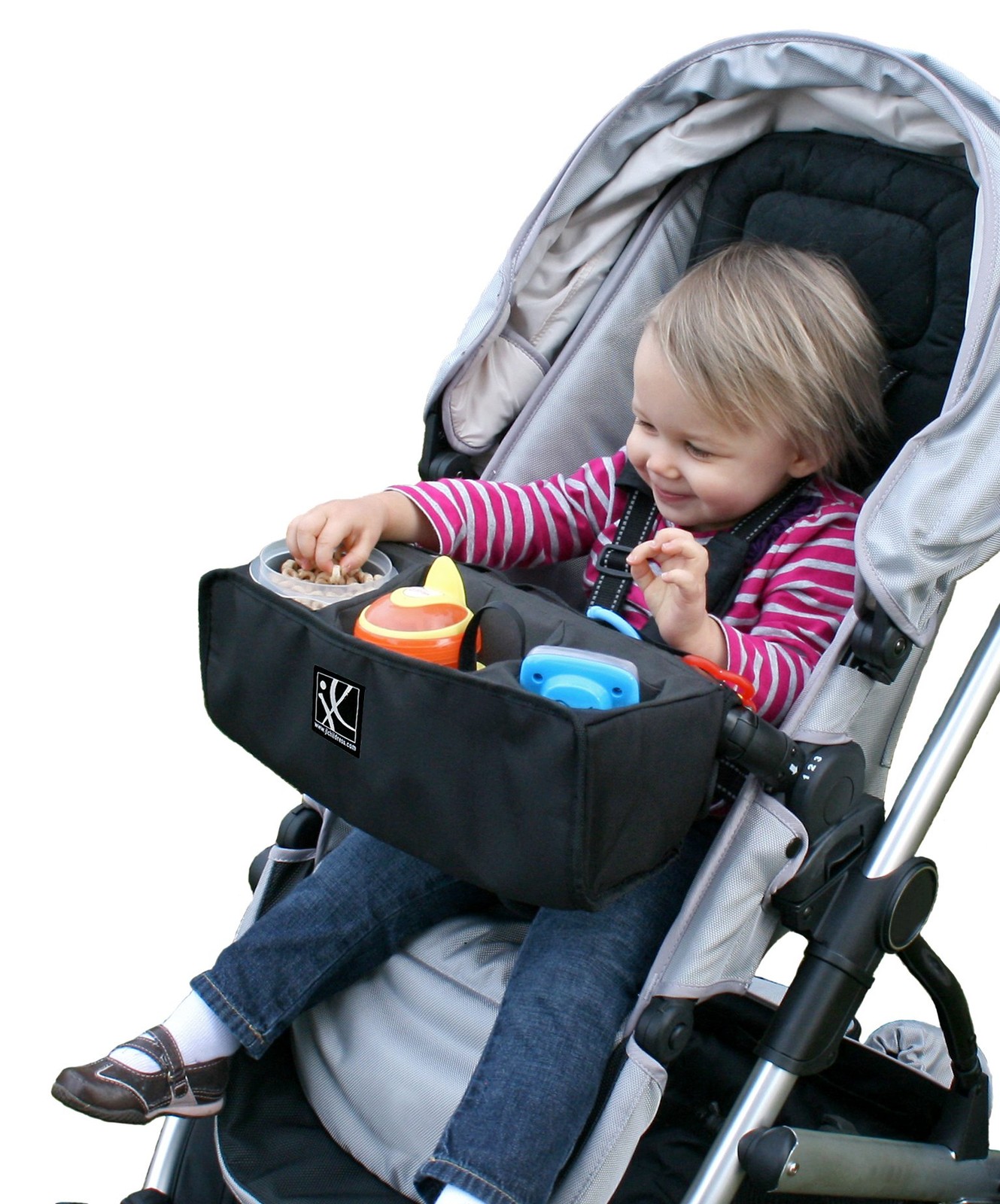 J.L. Childress Universal Stroller Snack Tray with Cup Holder and Toy Loops Black