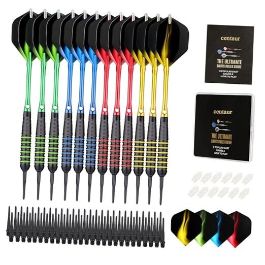 12 Pack Soft Tip Darts, Professional 18 Gram yellow/green/red/blue barrels