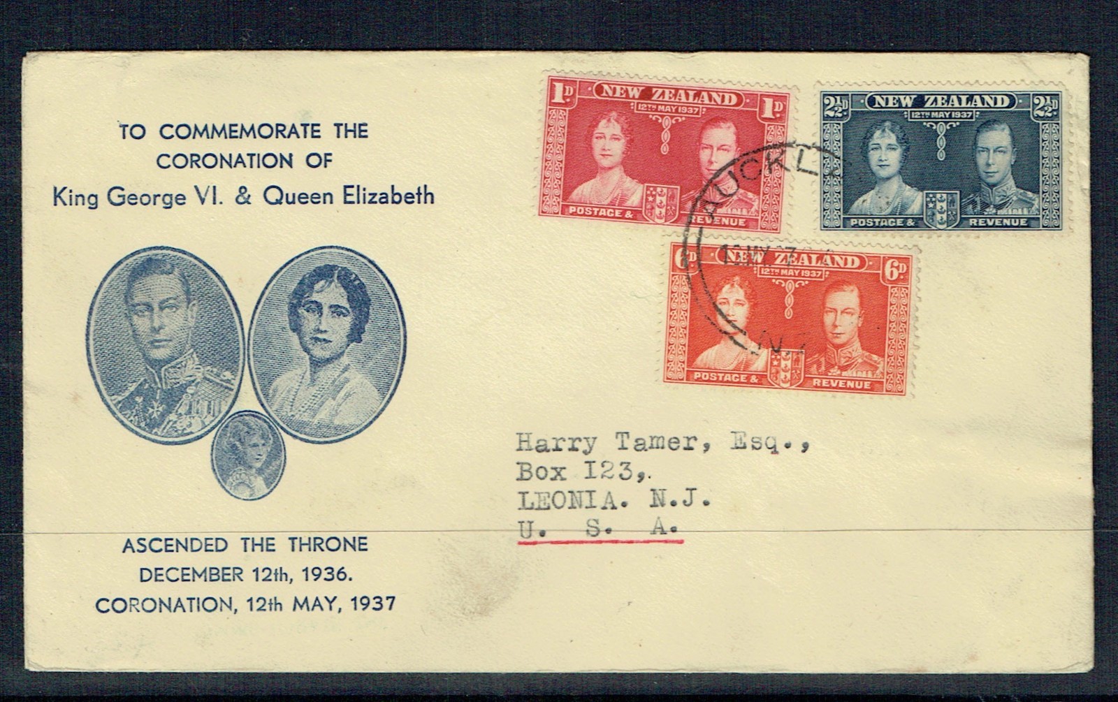 1937 NEW ZEALAND GVI CORONATION FDC.