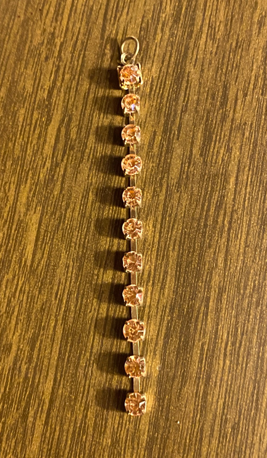 Vintage Pink Crystal Rhinestones Prong Set Gold Tone Charm Pendant 3"