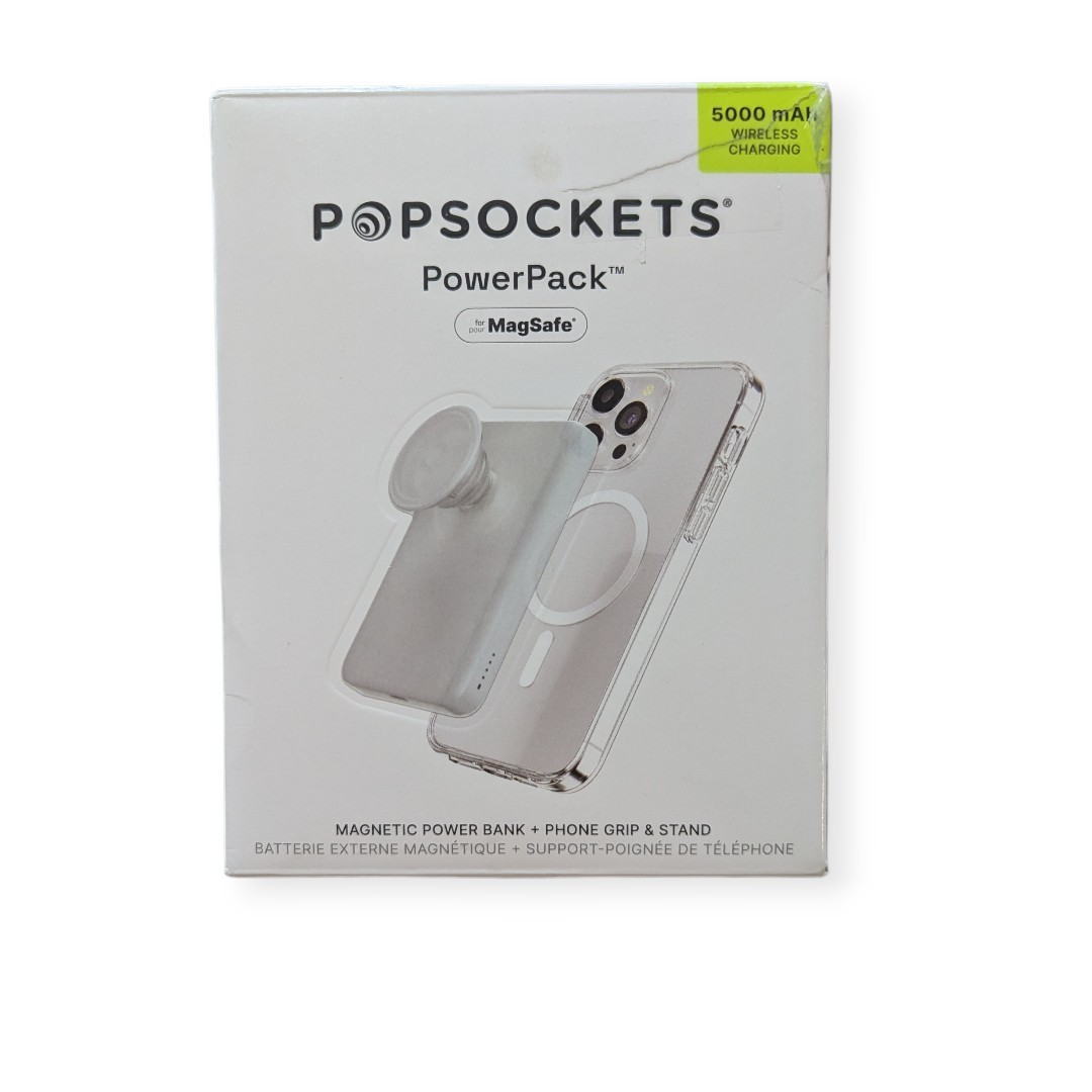 R8-O PopSockets PowerPack 5000mAh MagSafe Power Bank & Grip - White (Tested)