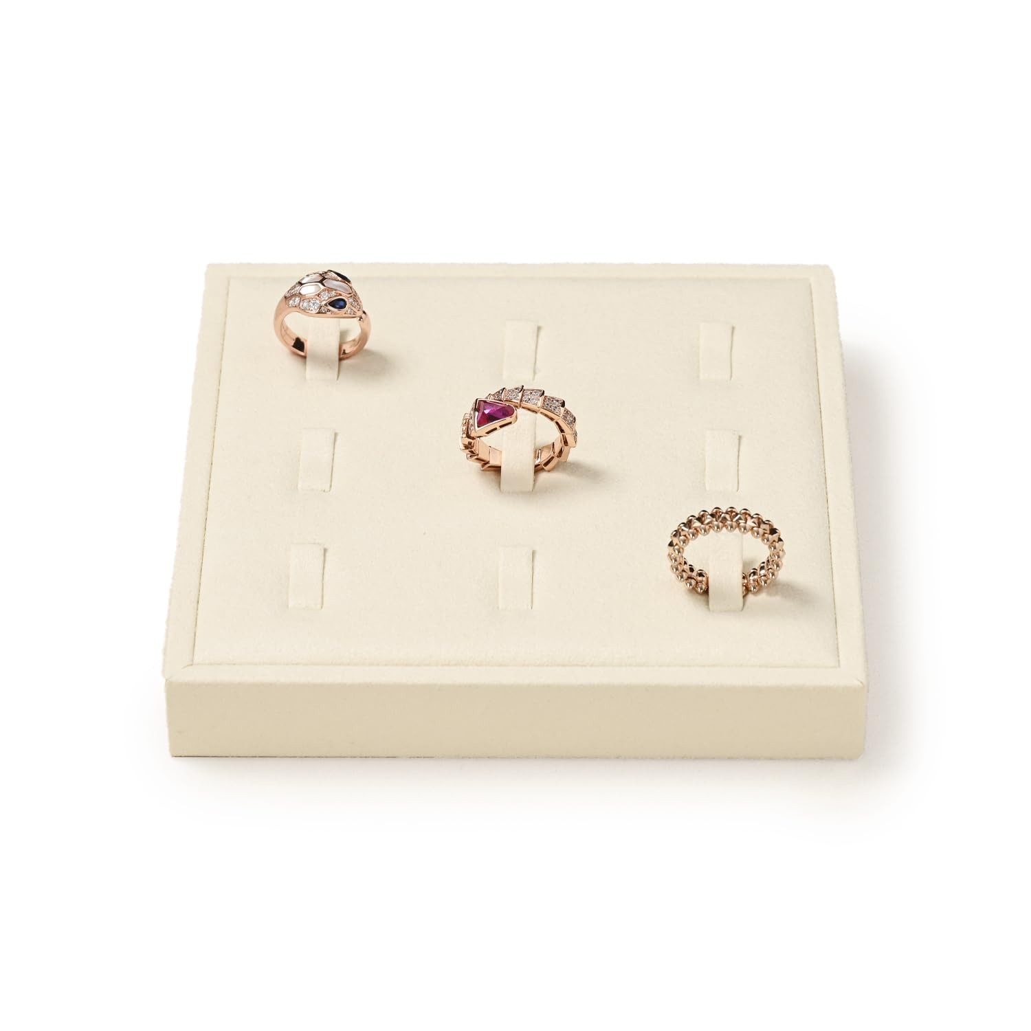 Microfiber 9 Slots Jewelry Ring Display Tray Ring Display Organizer Tray(Beige)