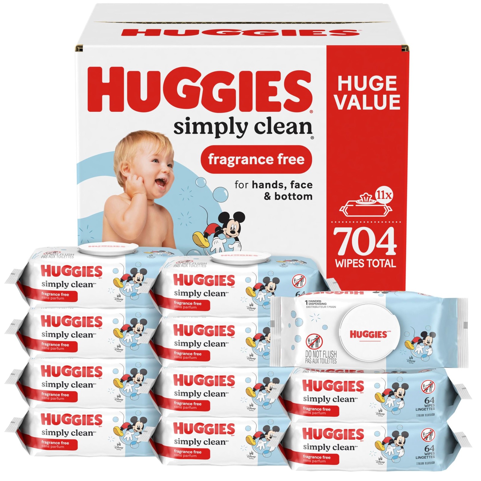 Huggies Simply Clean Unscented Baby Diaper 64 Count (Pack of 11), White 