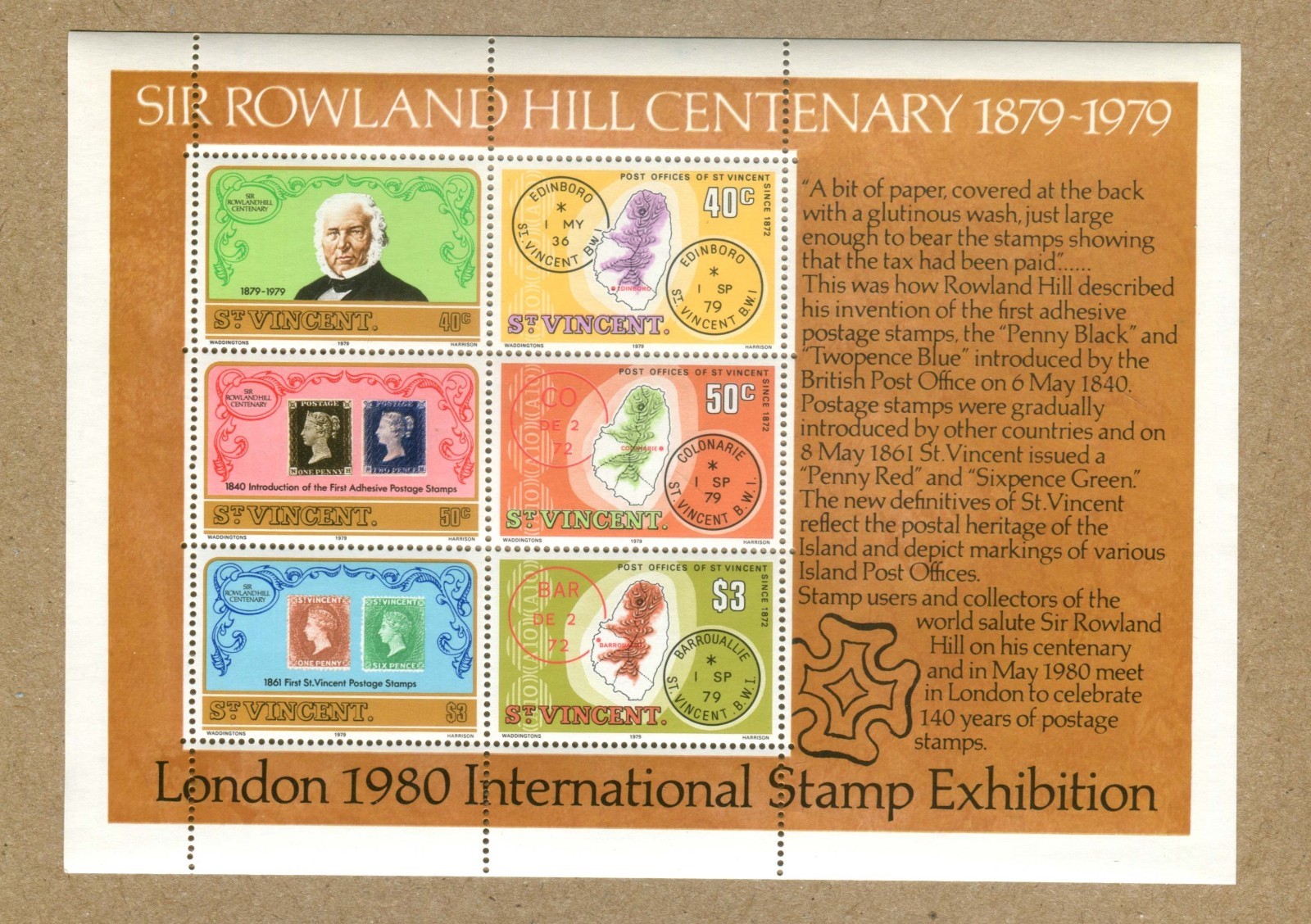 St. VINCENT 1980 stamp LONDON IN. EXHIBITION.SIR ROWLAND HILL MNH SHEET