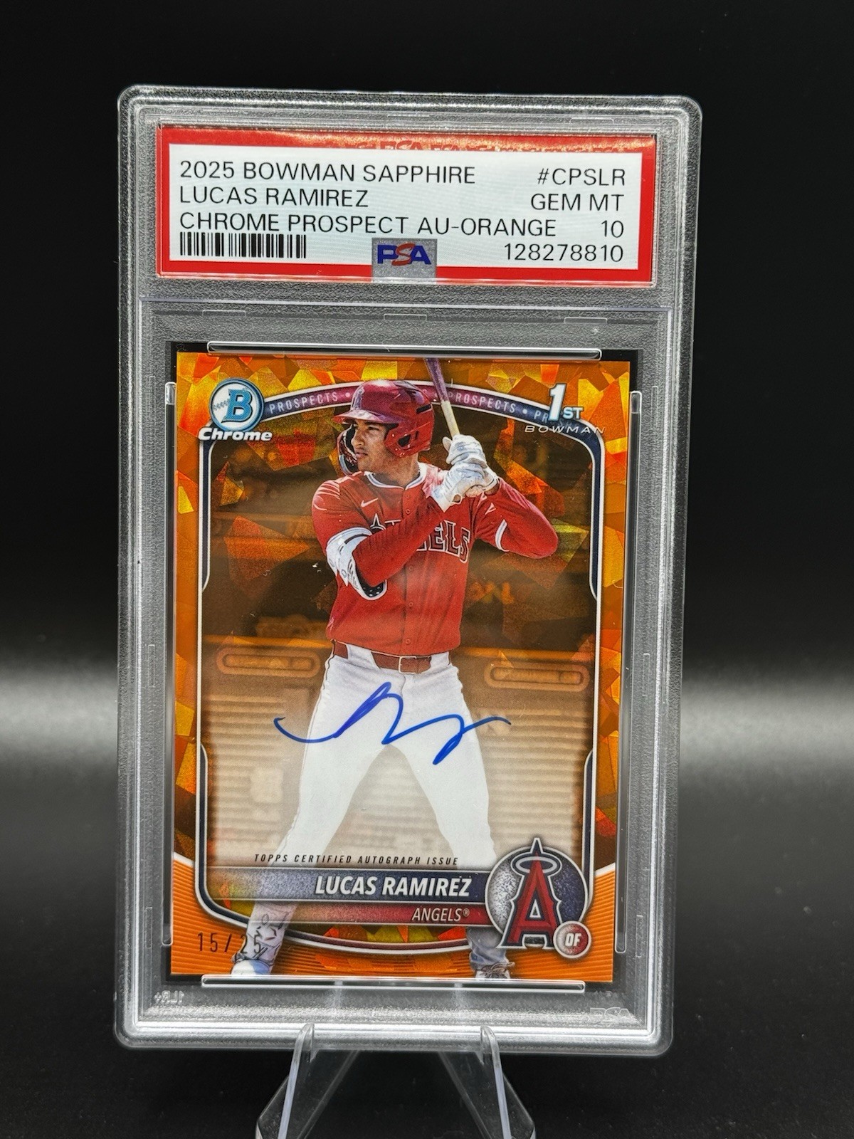 2025 Bowman Chrome Sapphire Lucas Ramirez Auto Orange /25 WBC Brazil PSA 10