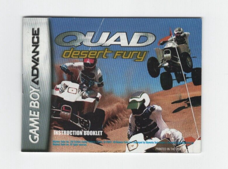 Monster Trucks & Quad Desert Fury GameBoy Advance GBA Instruction Manual Only