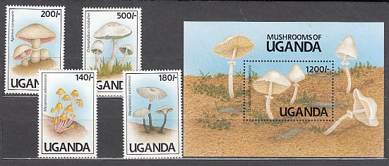 Uganda - Mail Yvert 762/5+H 132 ** Mnh Mushrooms