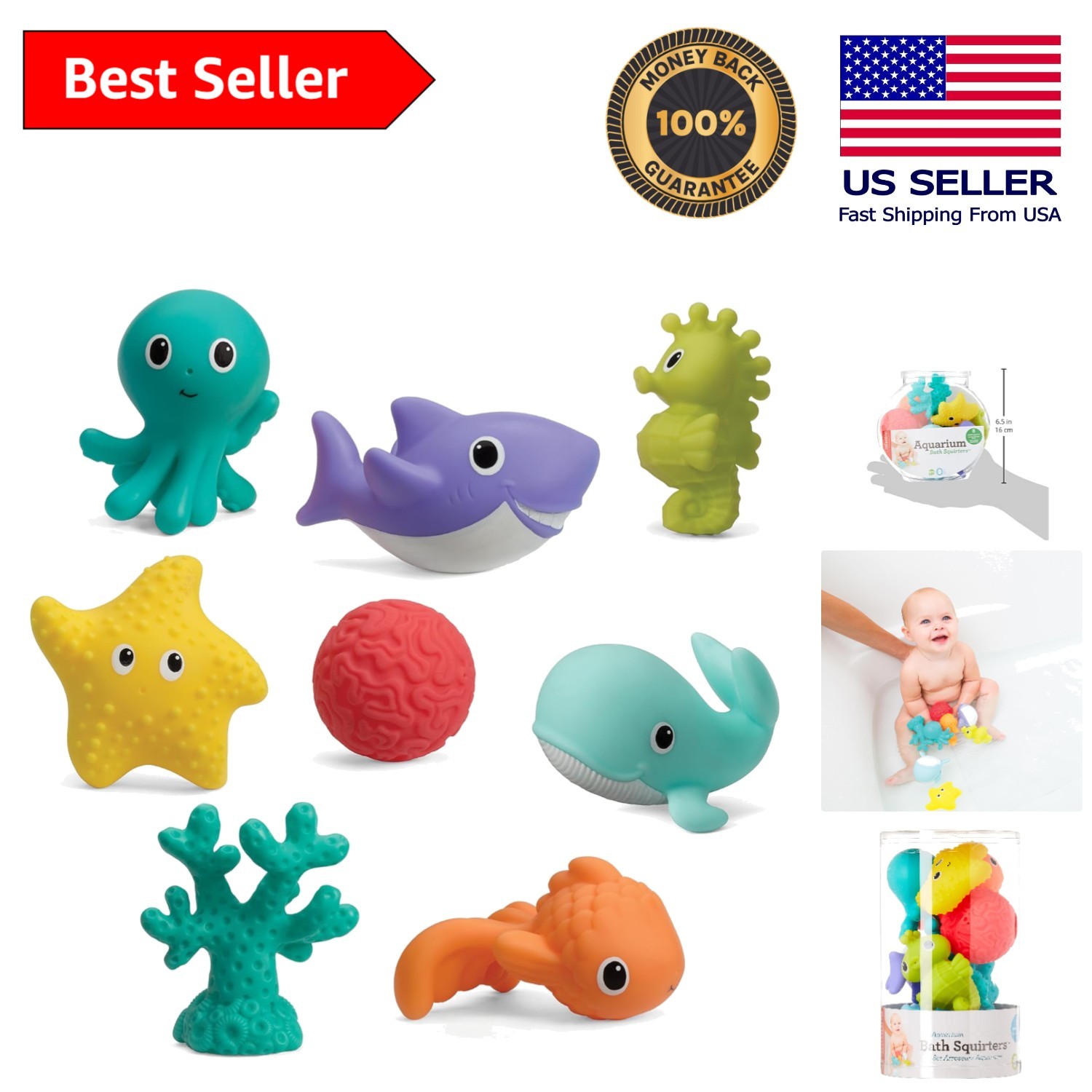 Safe and Soft 8-Piece Sea Life Bath Squirters - Develops Fine Motor Skills