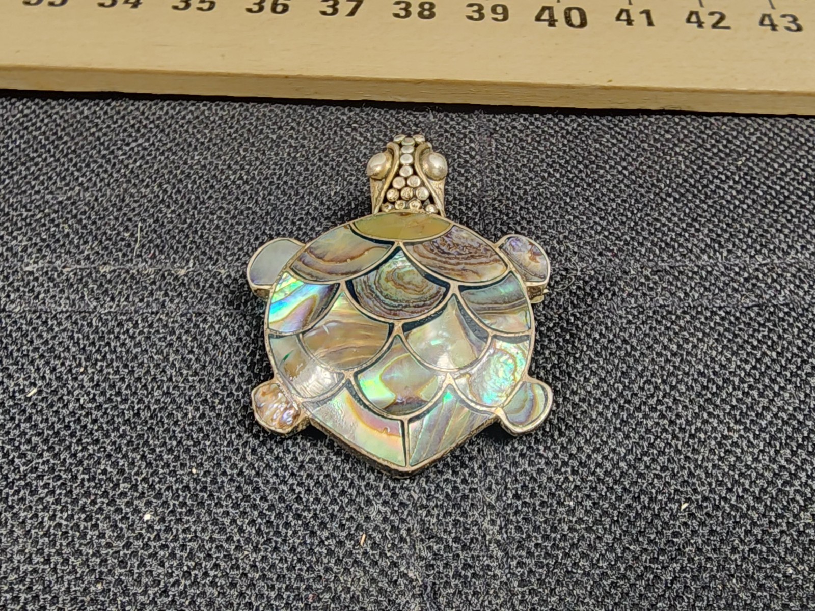 Vintage Sterling Silver/Mother Of Pearl Inlaid Turtle Brooch Pin Marked/Tested+