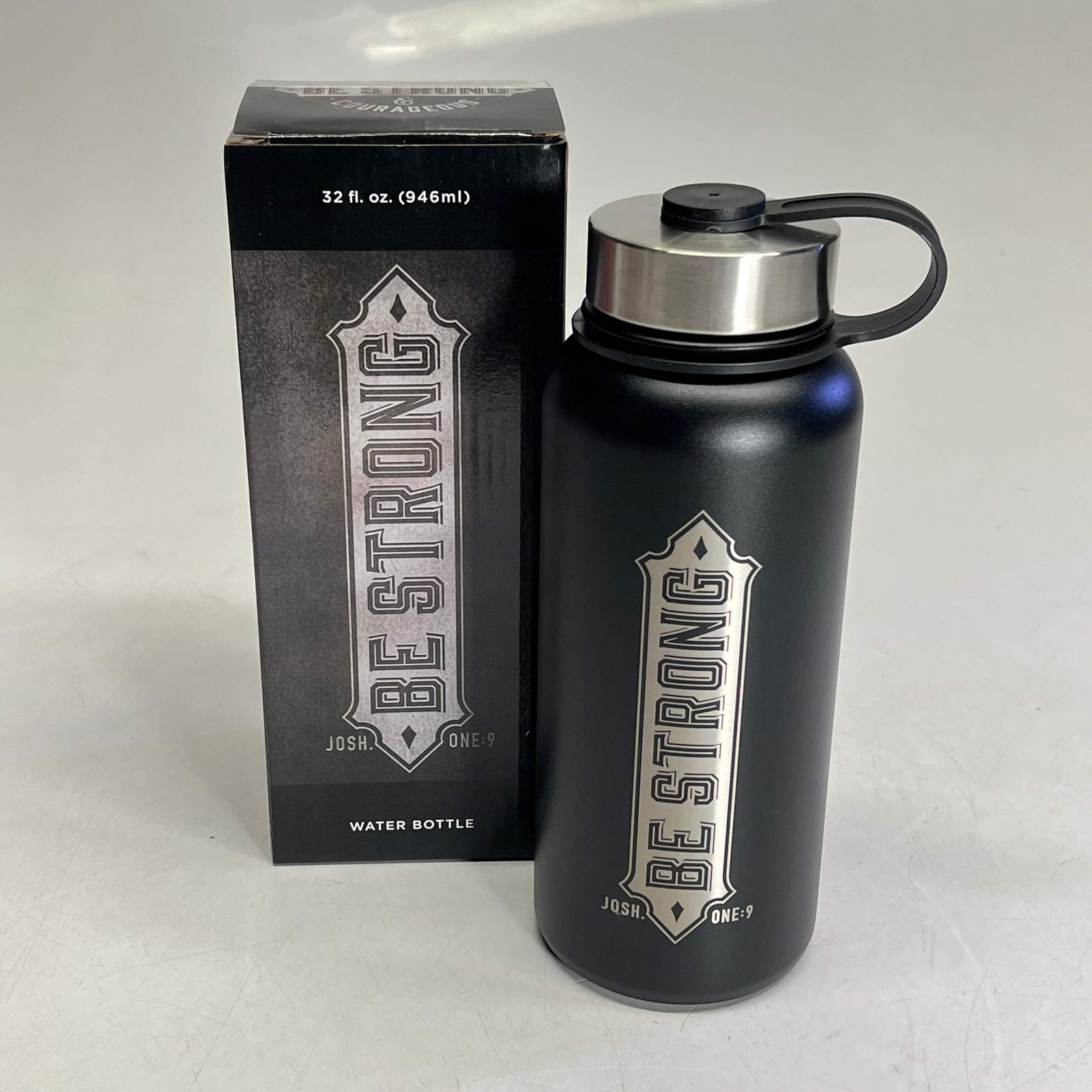 CHRISTIAN ART GIFTS Stainless Steel Josh One:9 Water Bottle 32 Fl Oz Black