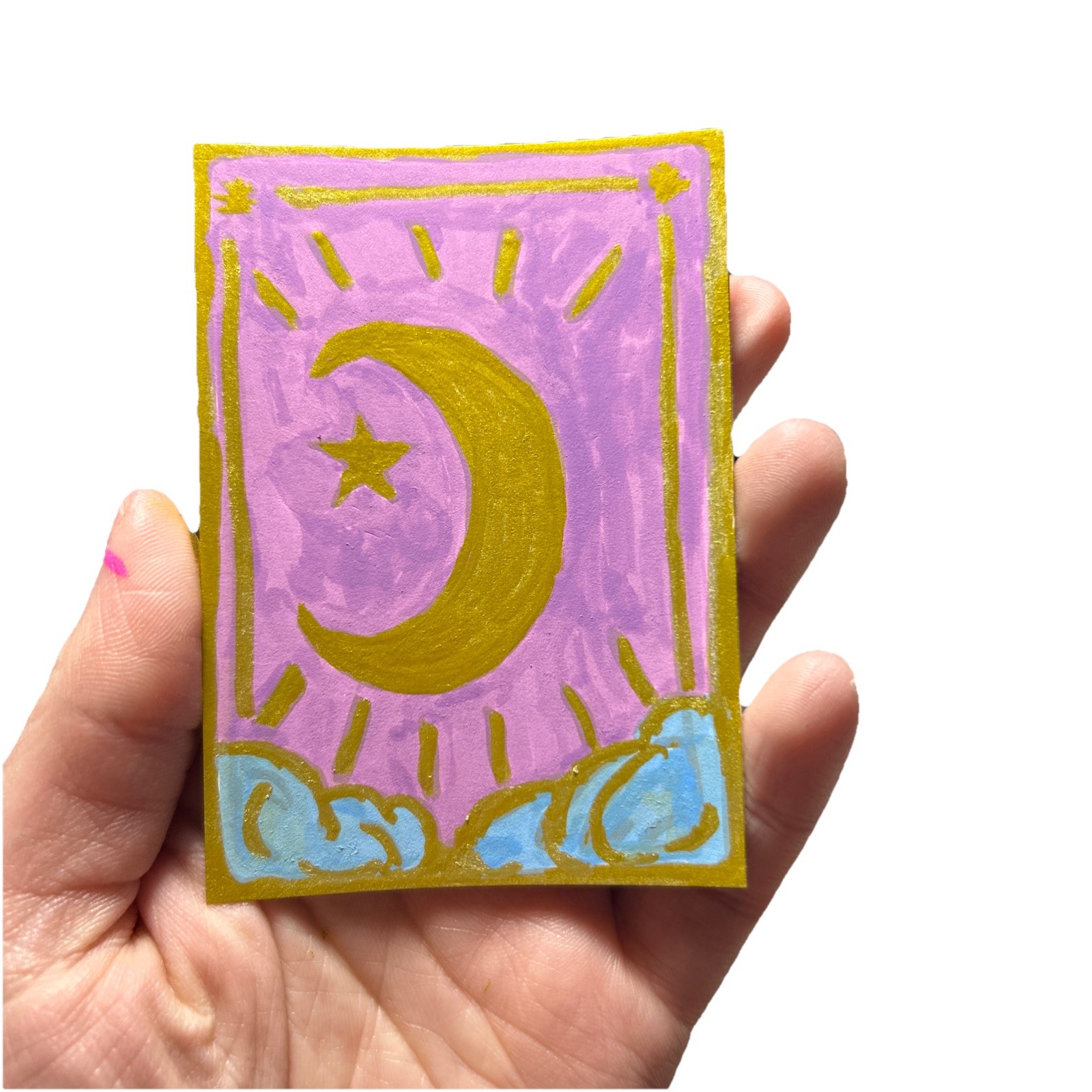 ACEO Our Golden Moon 2.5x3.5 in. Acrylic Tarot Card Inspired Trading Card