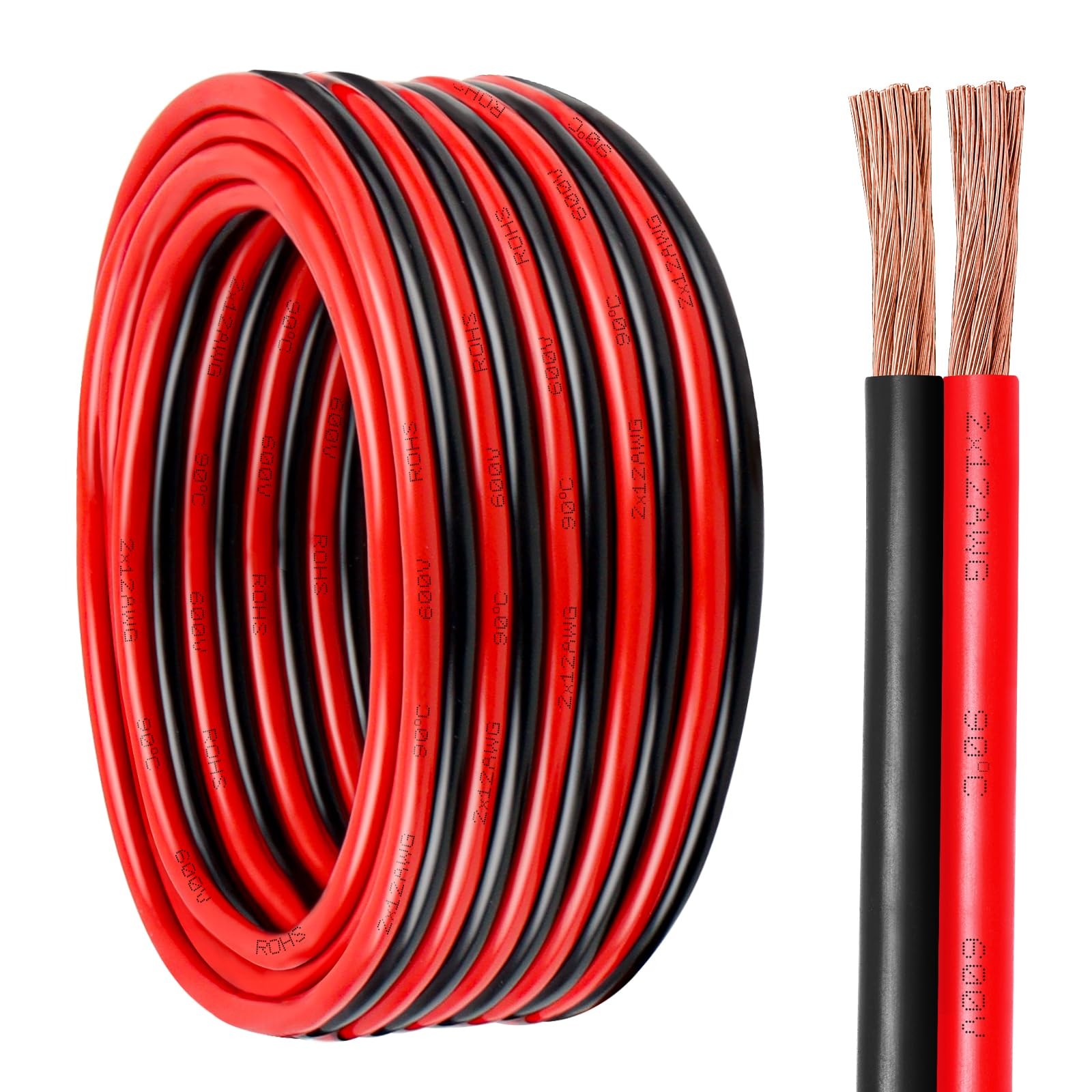 12 Gauge 2-Conductor Oxygen-Free Copper Wire 12 AWG Battery Cable
