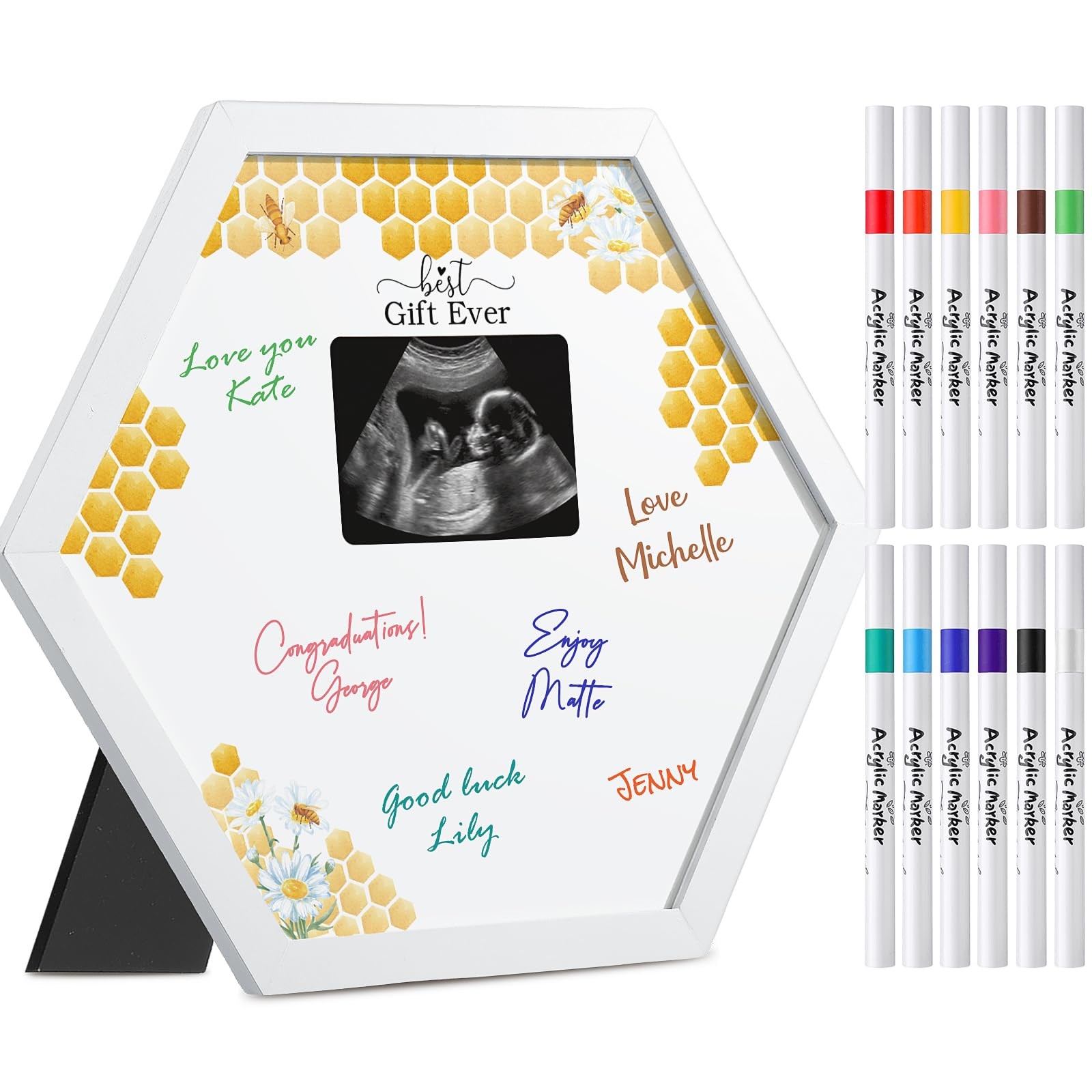 Honeycomb Baby Shower Sonogram Frame with 12 Markers Baby Shower Party Favors...