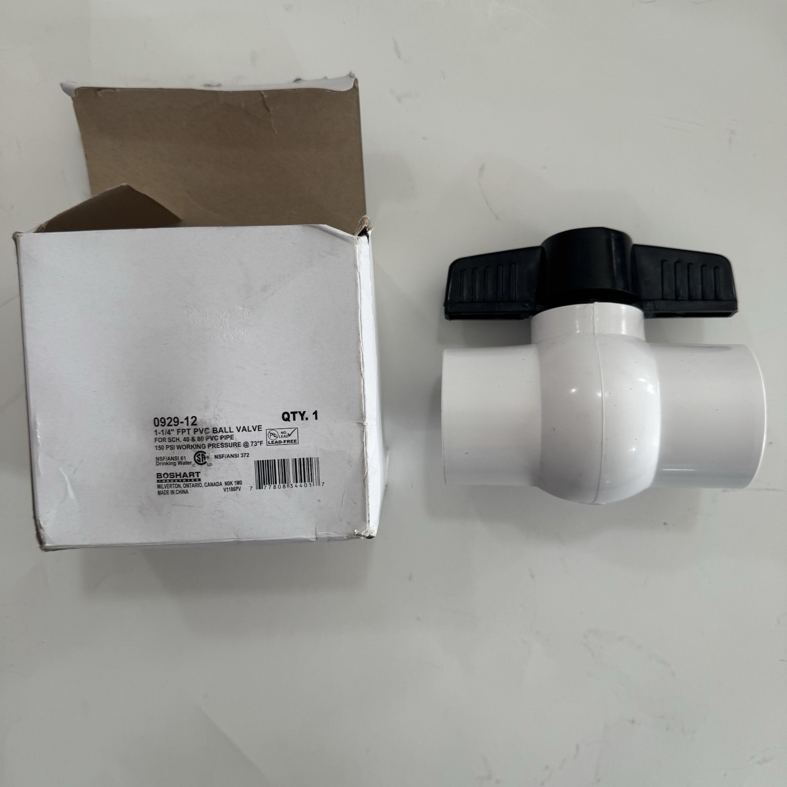 Boshart 0929-12 Ball Valve 1 1/4" PVC Slip Connections Sch40 Sch80 New E49