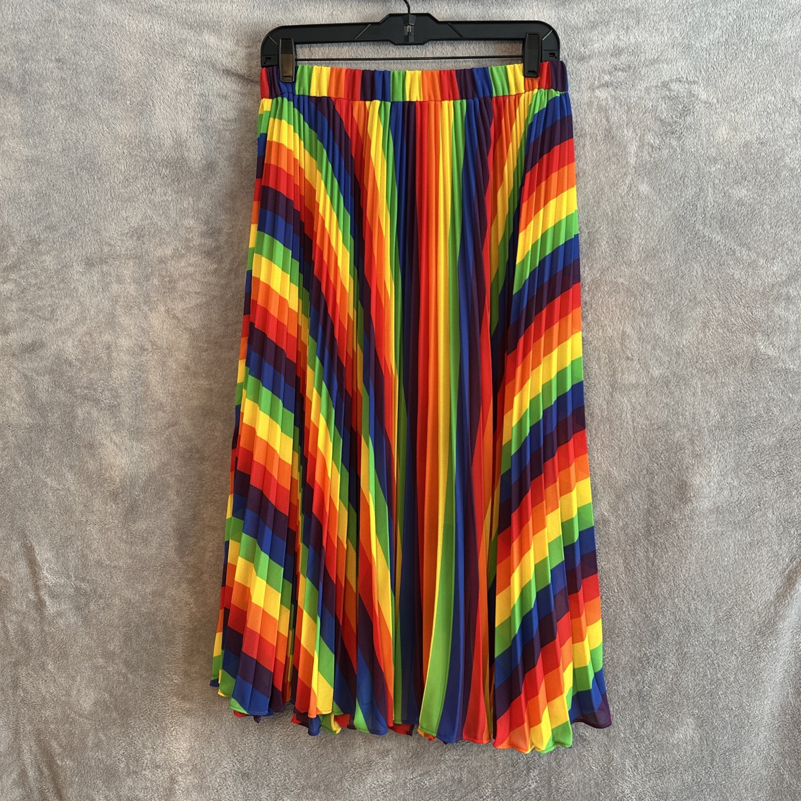 Michael Kors Rainbow Pleated Georgette Midi Skirt Size 6 Pride Bright Dopamine