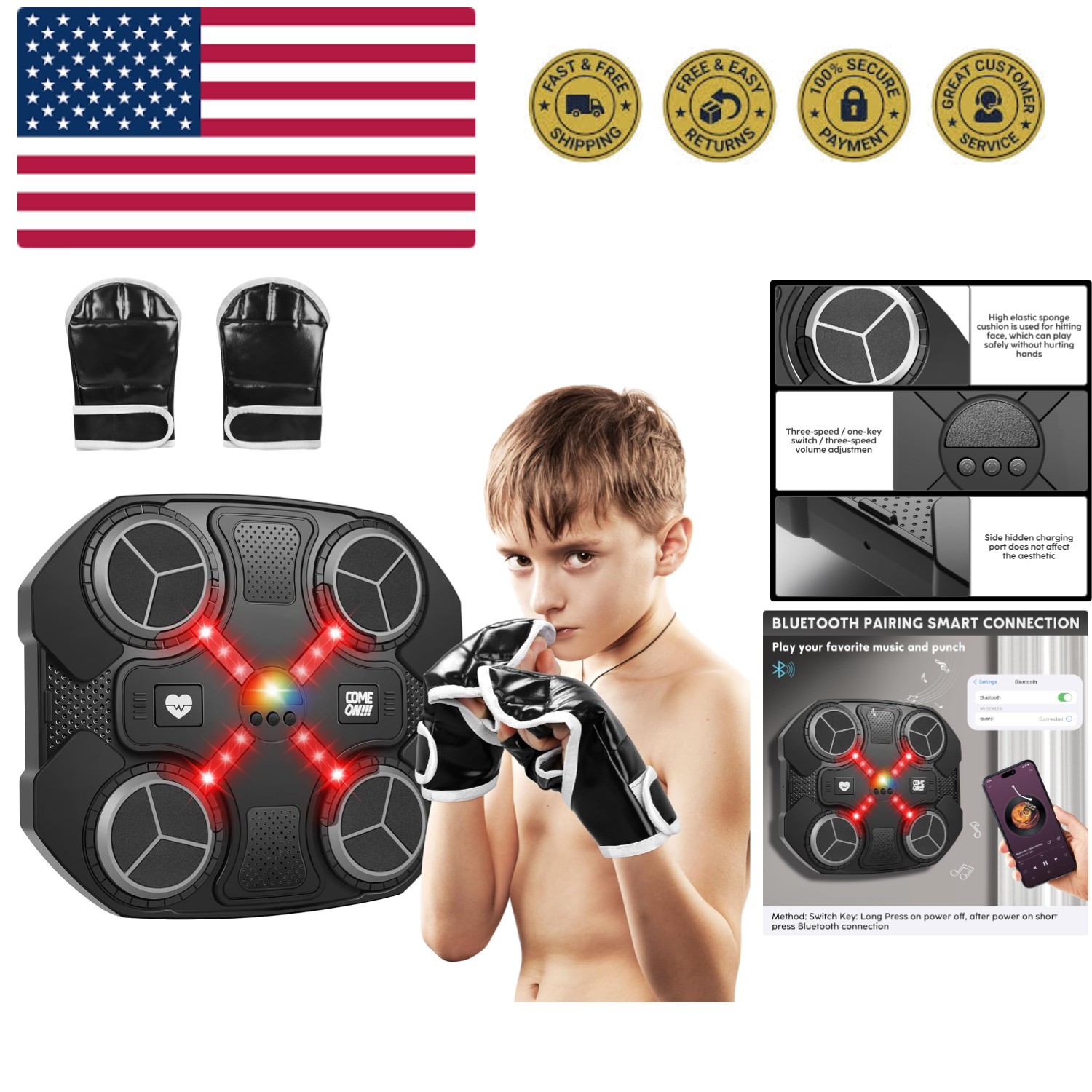 Music Boxing Machine Sport Toys for Kids and Adults,Wall Mounted Bluetooth Sm...