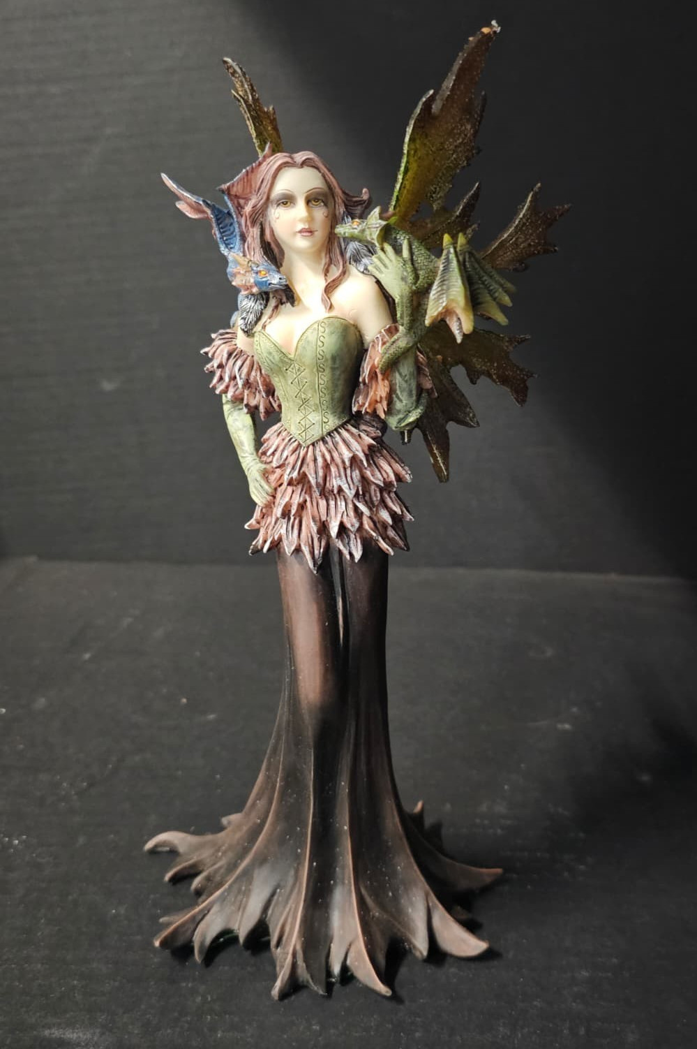Vintage Fantasy Fairy Autumn Fall 10” Green Top Winged Statue Figurine WFR-06