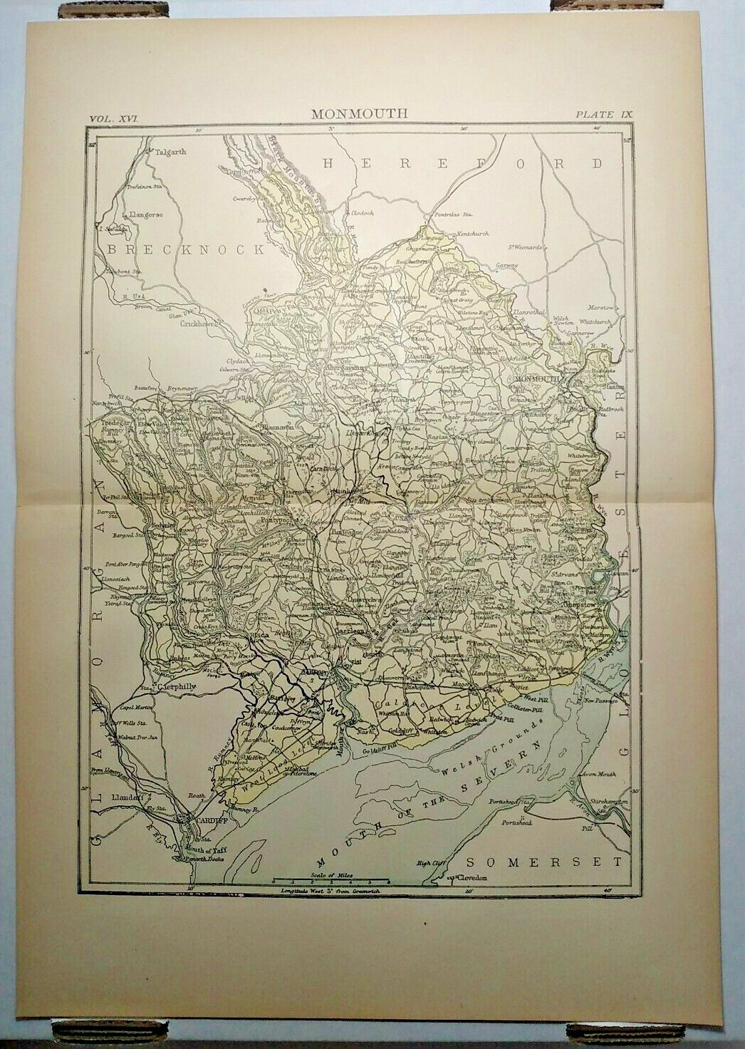 1895 Vintage Monmouth Wales Map Old Authentic Antique Encyclopedia Atlas Map