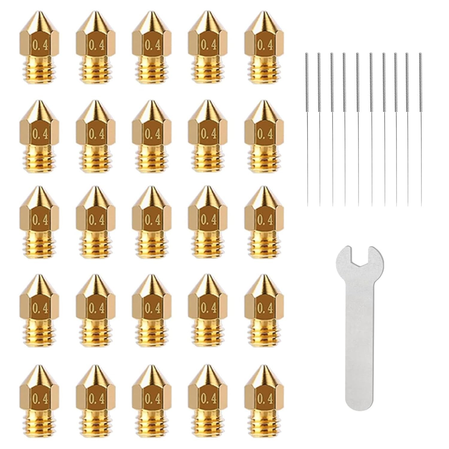 25PCS MK8 0.4mm Brass 3D Printer Nozzles Kit, High-Temp Resistant Hotend Nozzles