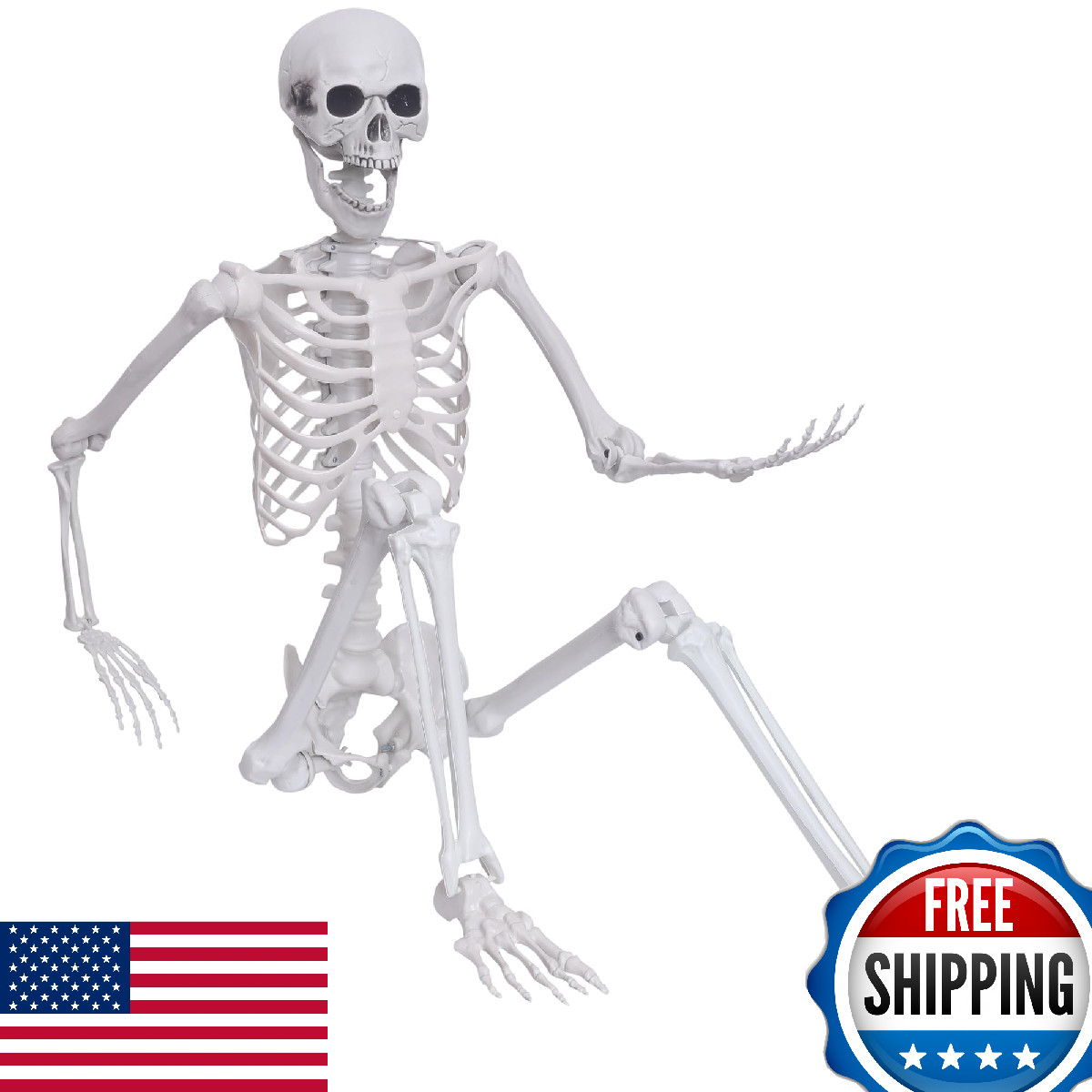 Hibsotco 2-Pack 5.4ft Posable Full Body Halloween Skeleton Decor, Life-Size