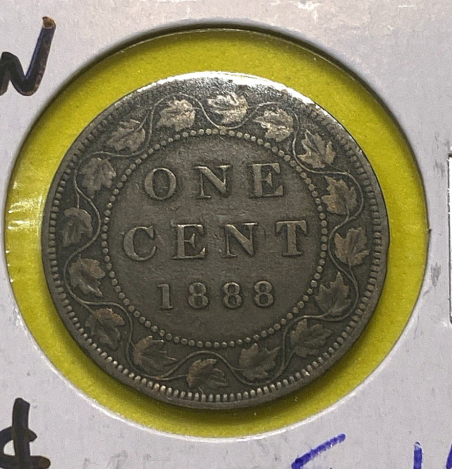 1888 Canada One Cent - Large 1 Penny - F 15 - Queen Victoria - Bronze