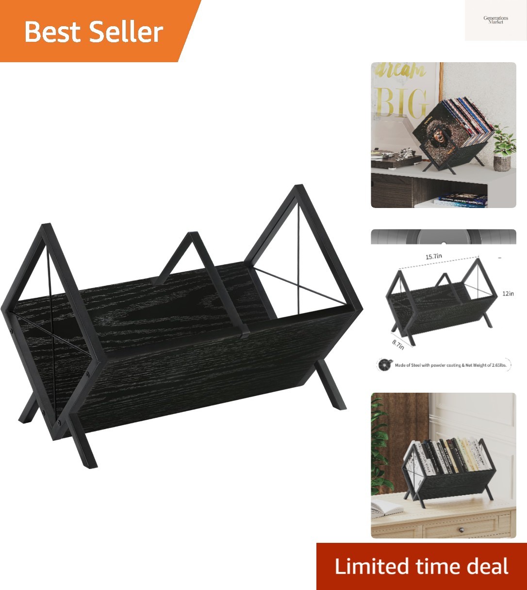 Vinyl Record Holder - 80-100 LP Vinyl Record Storage Rack, Quick Assembly Dis...