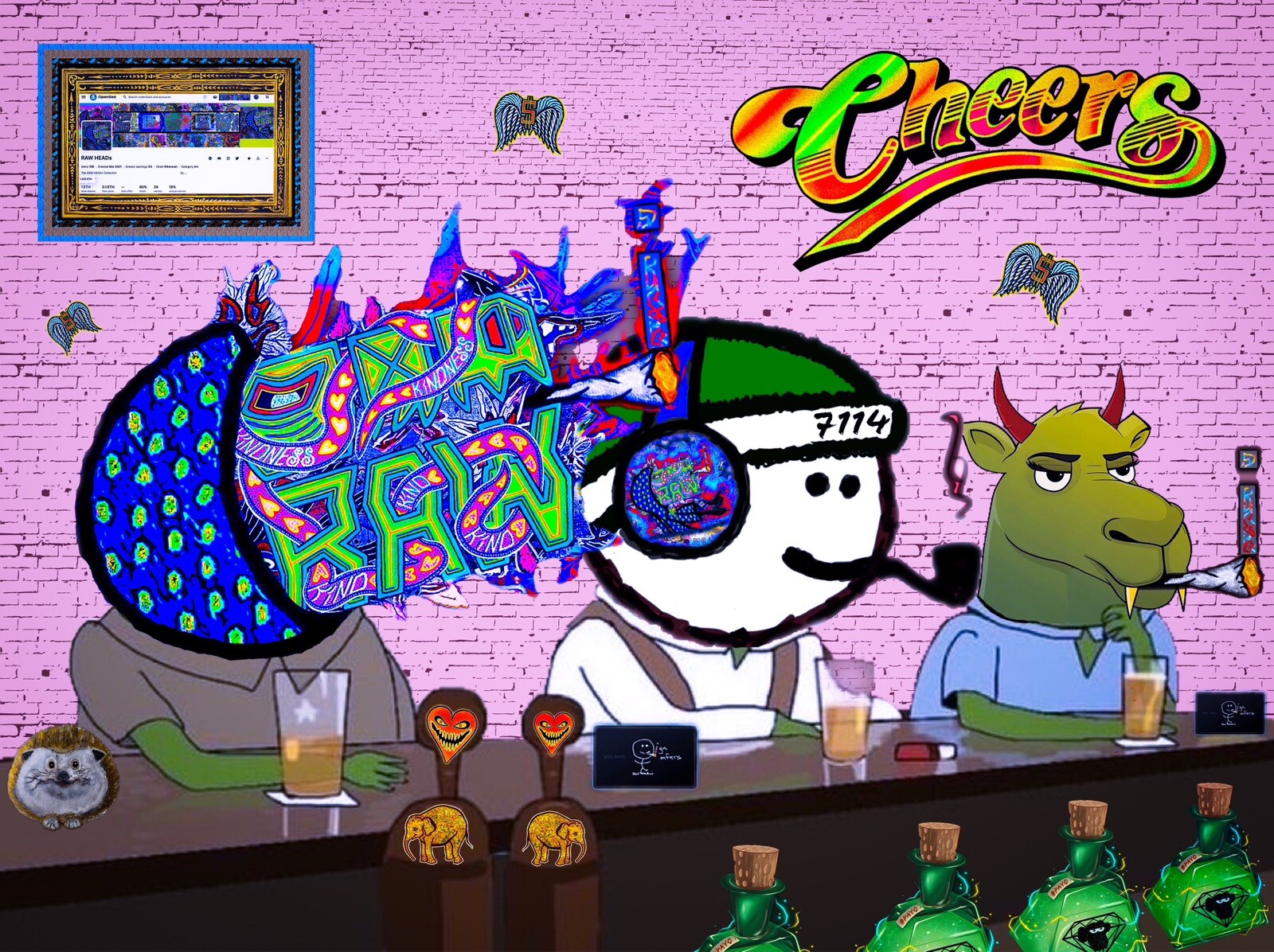 RAW HEADs #174 Cheers Mfer 1of1 Digital Street Art Brut by RabidArtWork