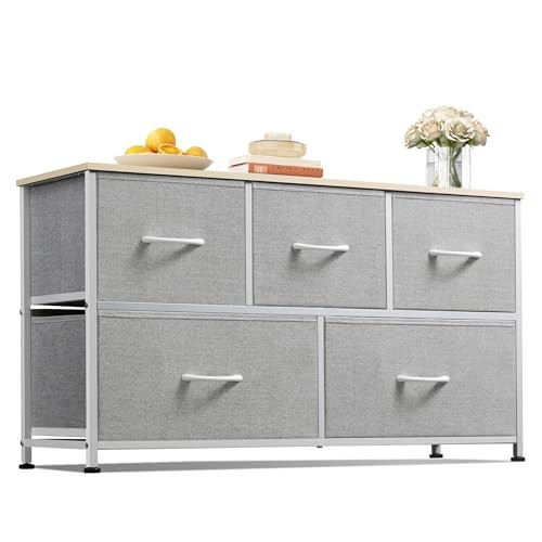  Dresser for Bedroom with 5 Drawers, 11.81"D x 39.37"W x 21.65"H Light Gray