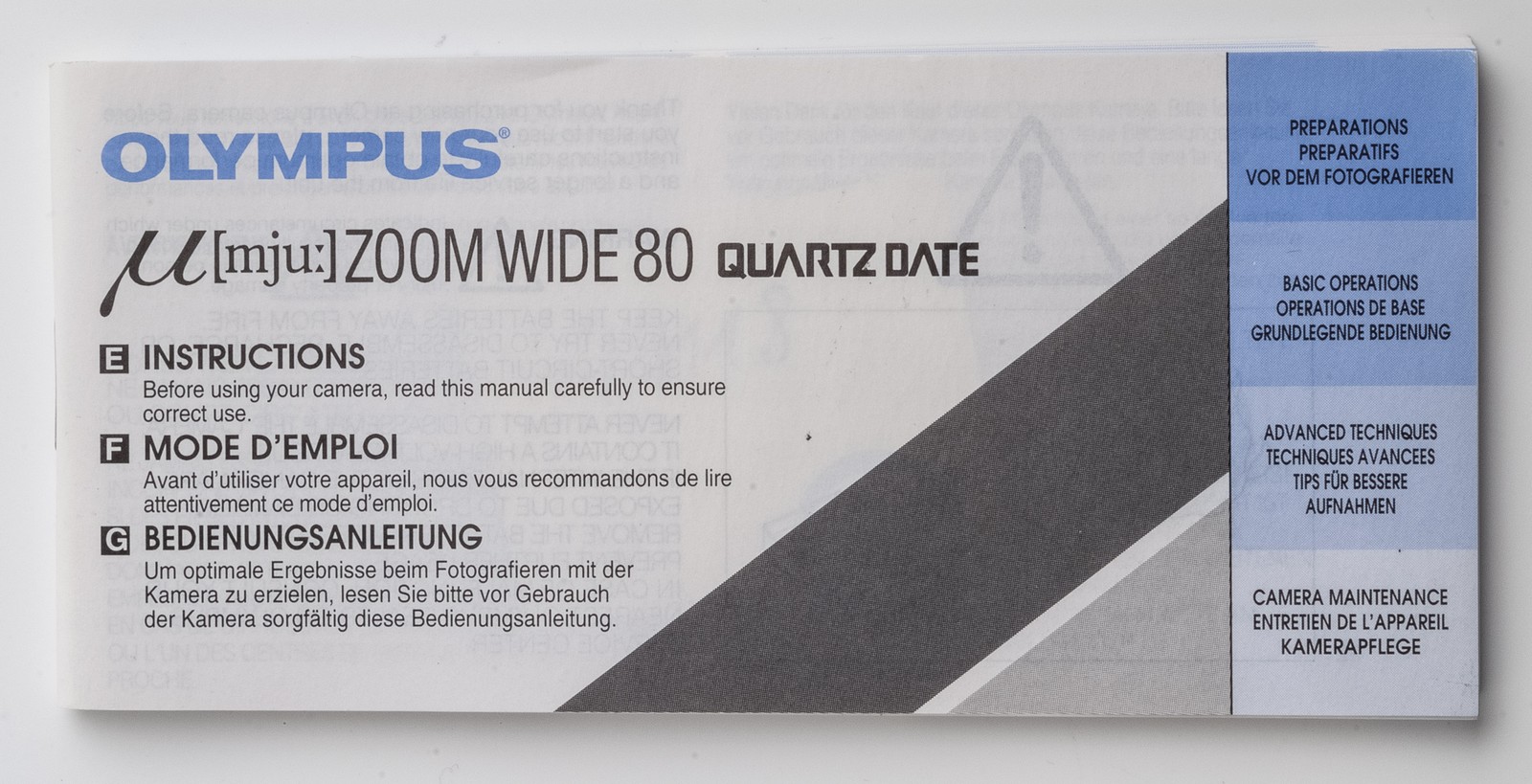 Manual olympus Mju Zoom Wide 80 Quartz Date Instructions