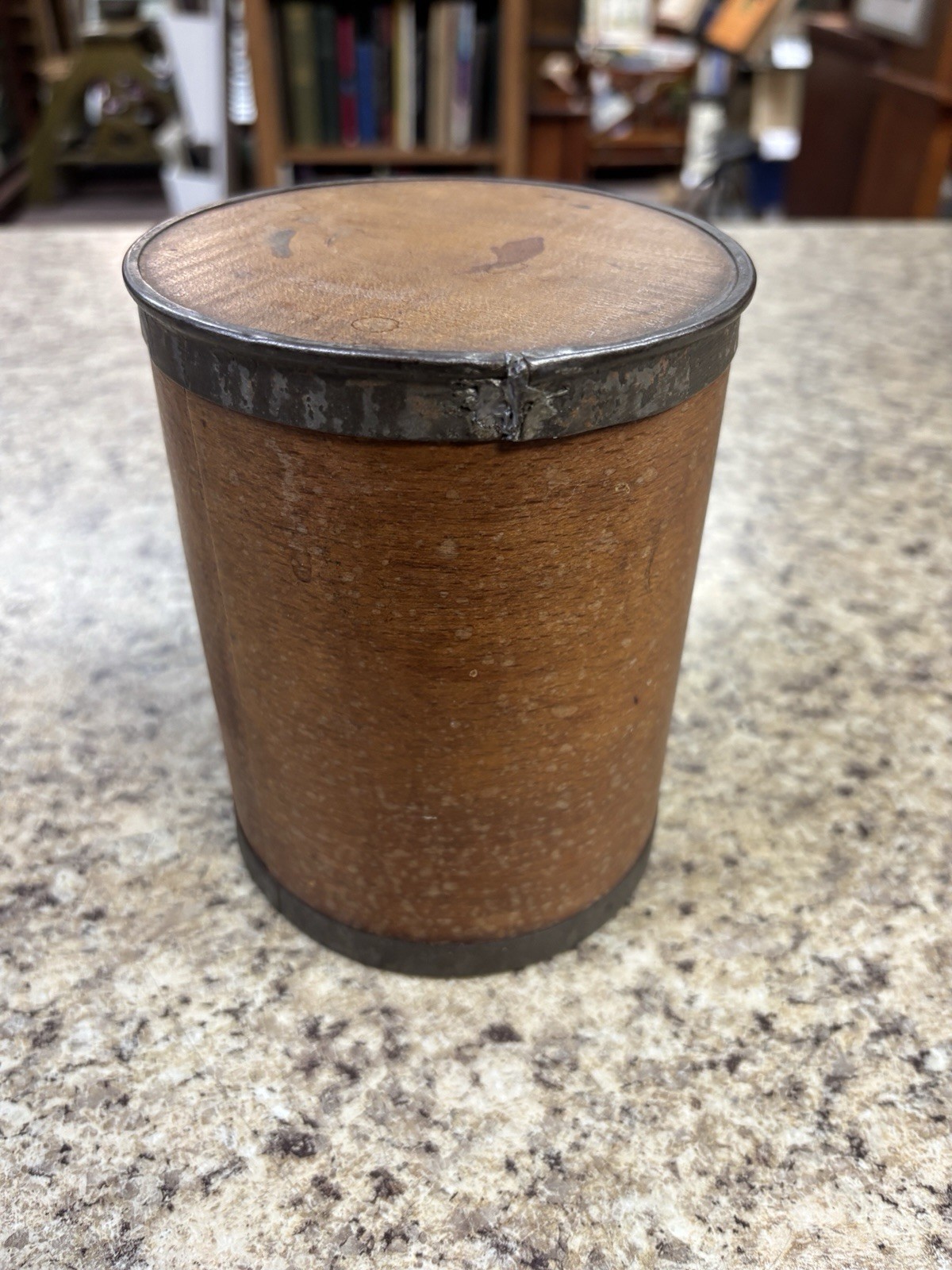 Antique bentwood pantry box w metal rim 6x4.5x4.5" Roughly.
