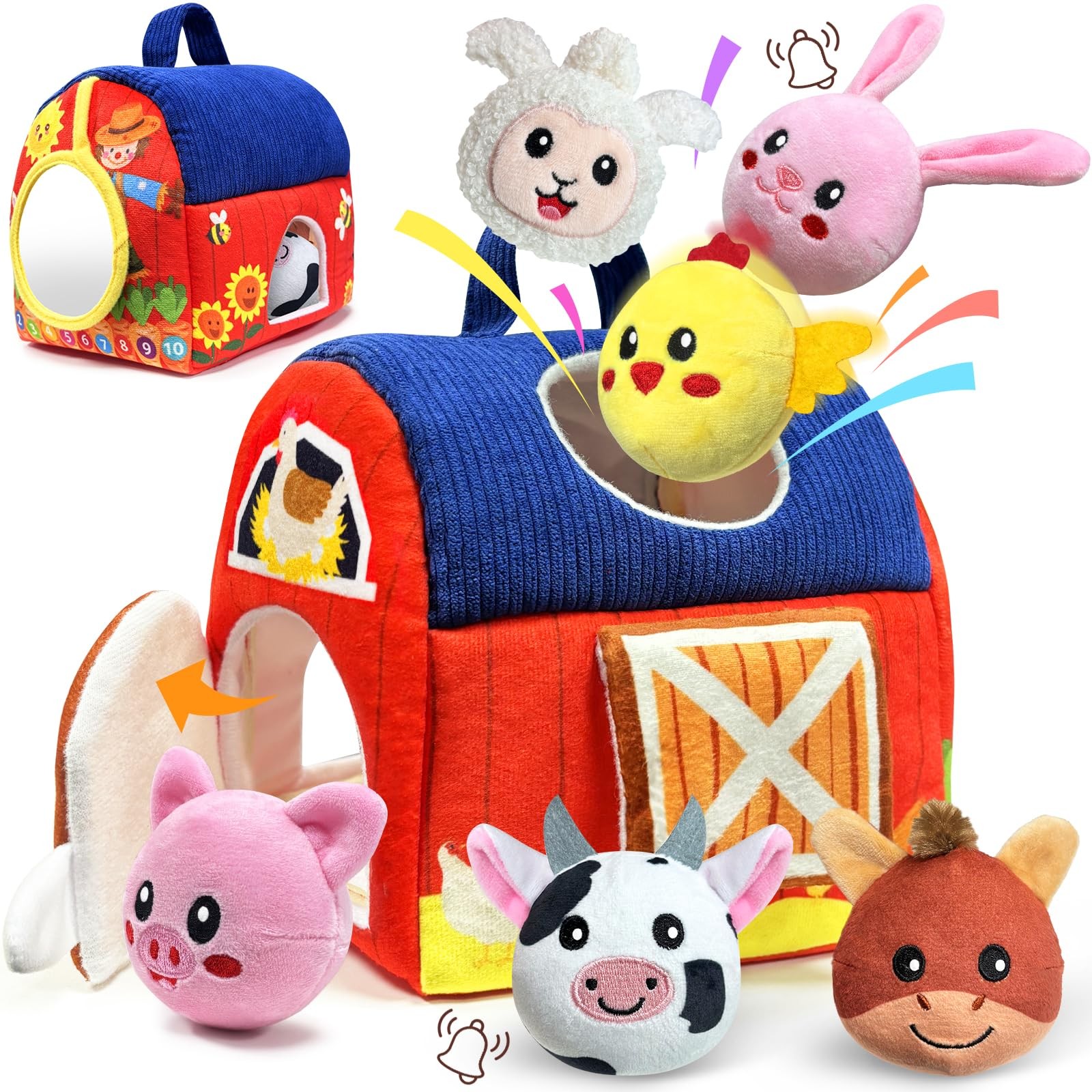 Baby Toys 6-12 Months - Infant Barn Toy with Stuffed Farm Animals, Rattle, Cr...