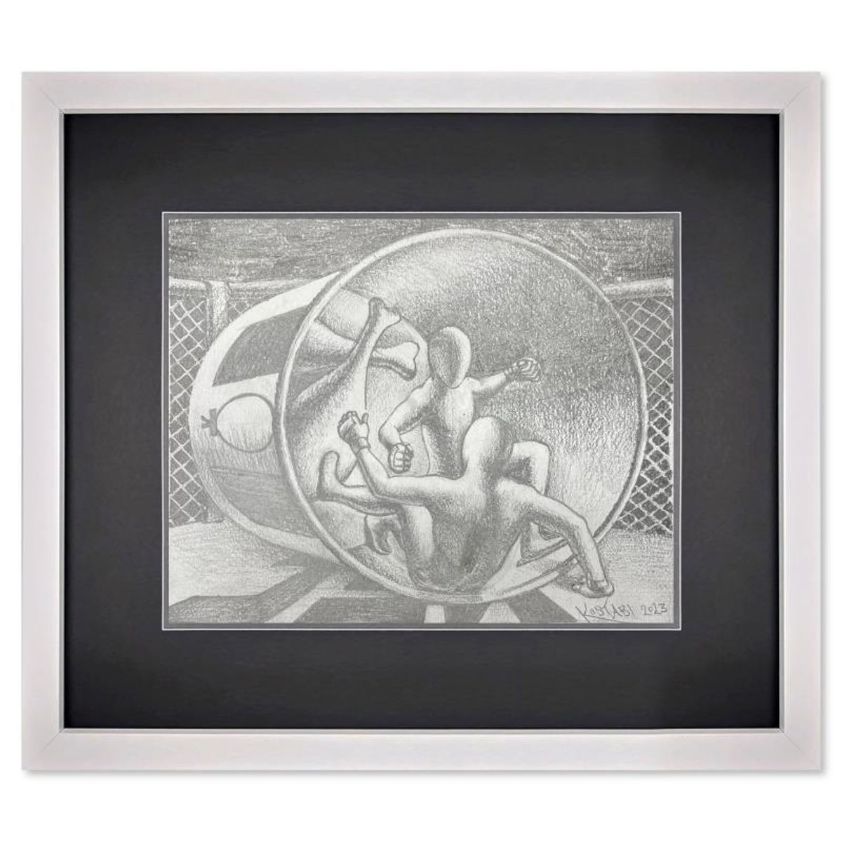Mark Kostabi, "Getting Your Licks In" Framed Original Drawing on Paper, Hand Sig