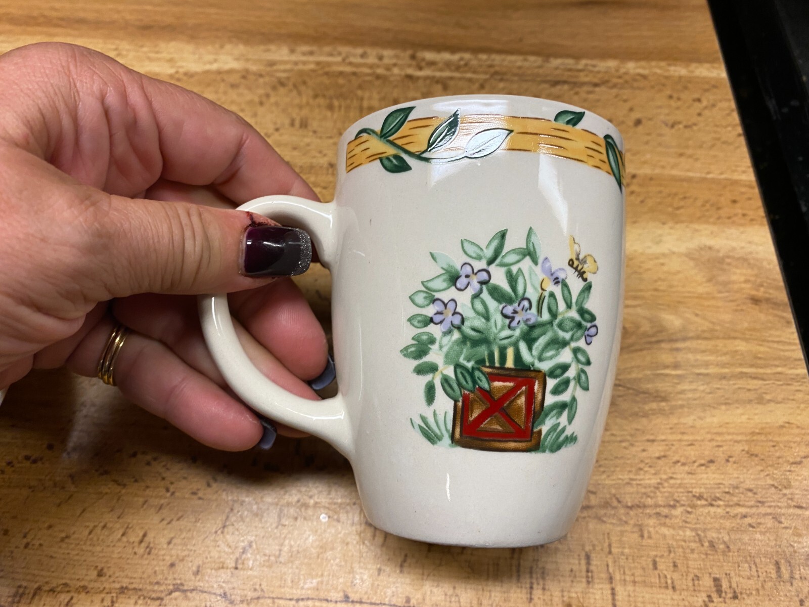 Vintage Thomson Pottery Birdhouse Pattern 4 1/4" T Coffee Tea Cups Set Of 5