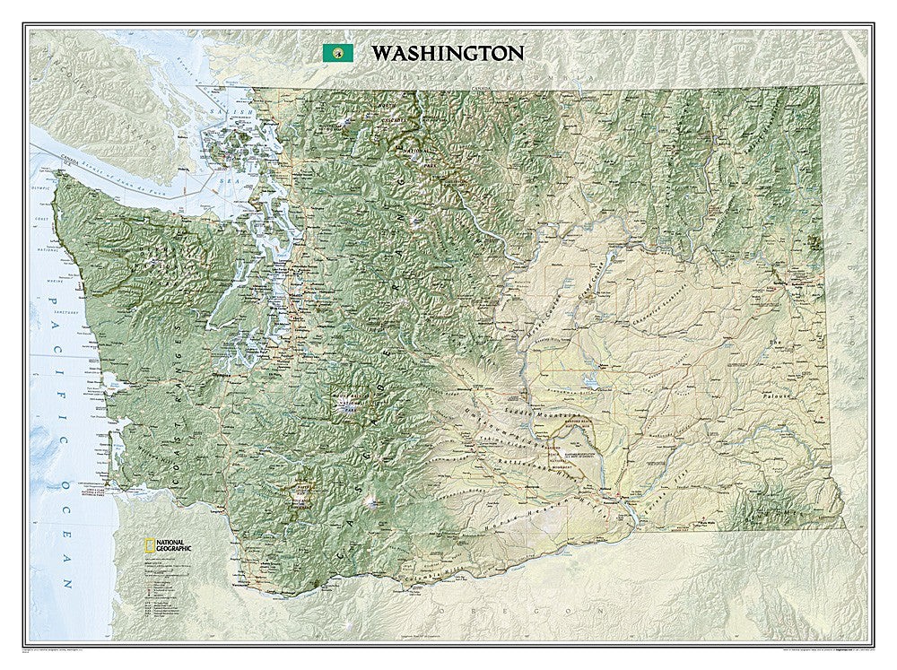 Washington State Wall Map 40.5x30 National Geographic Laminated Poster