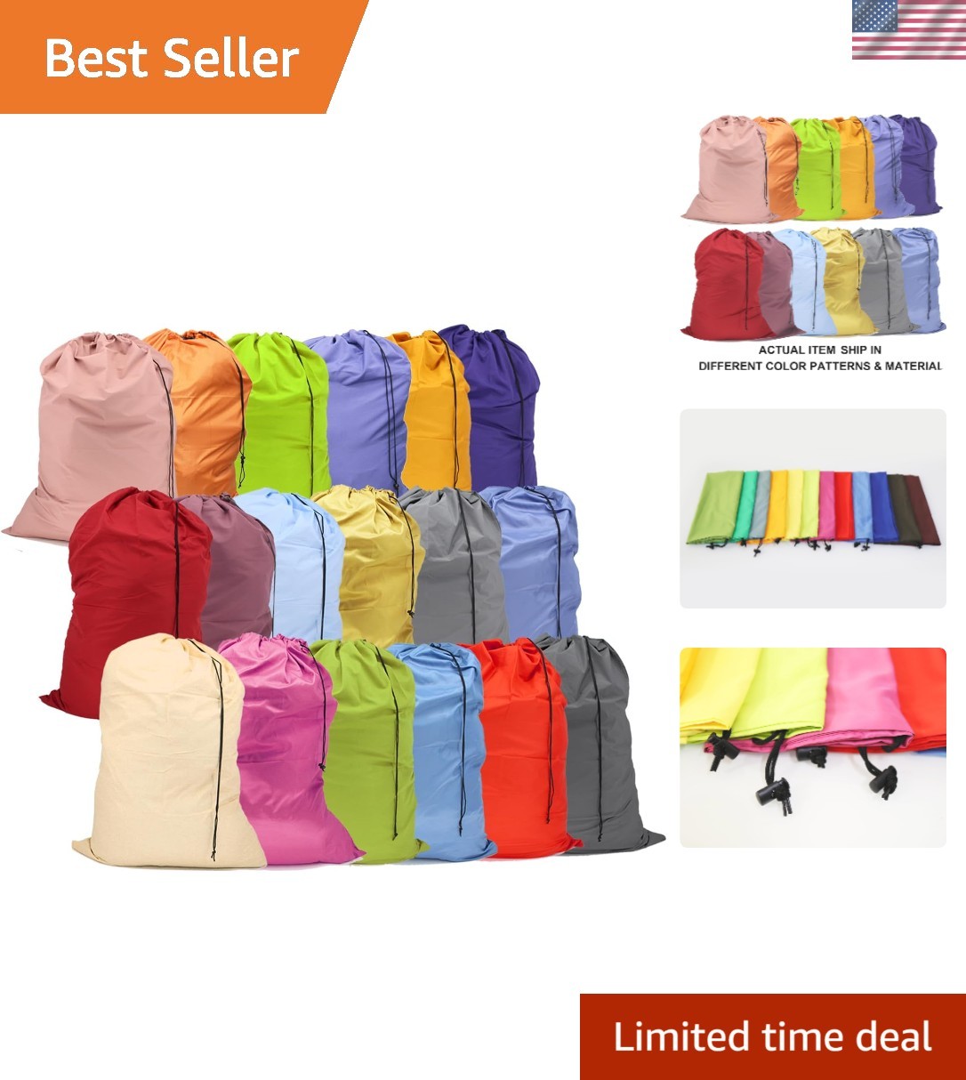 Extra Large Laundry Bag 18Pcs, Varied Colors, Travel Laundry Bags with Drawst...