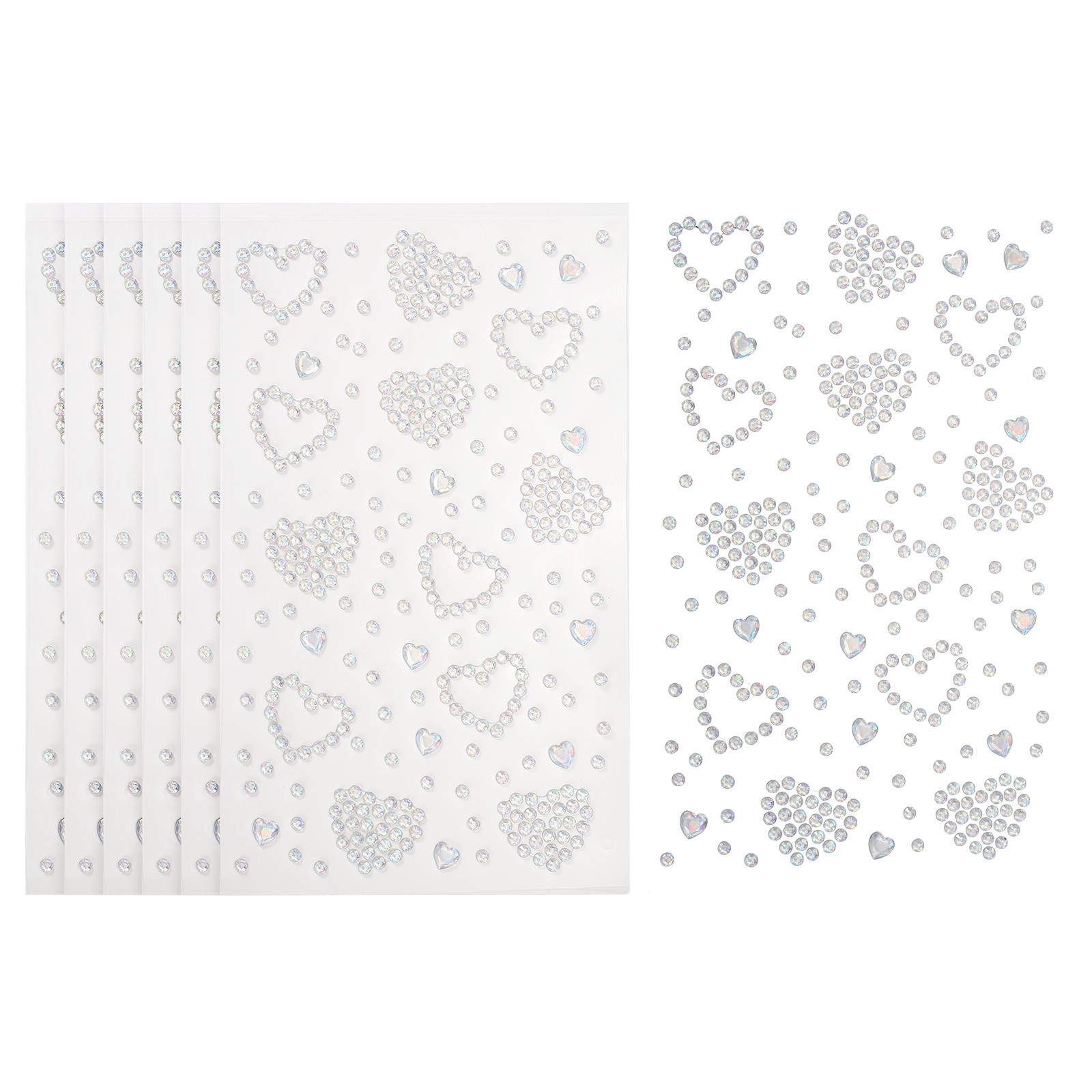 6Sheets Heart Gem Sticker, Face Gem Stickers, AB Color