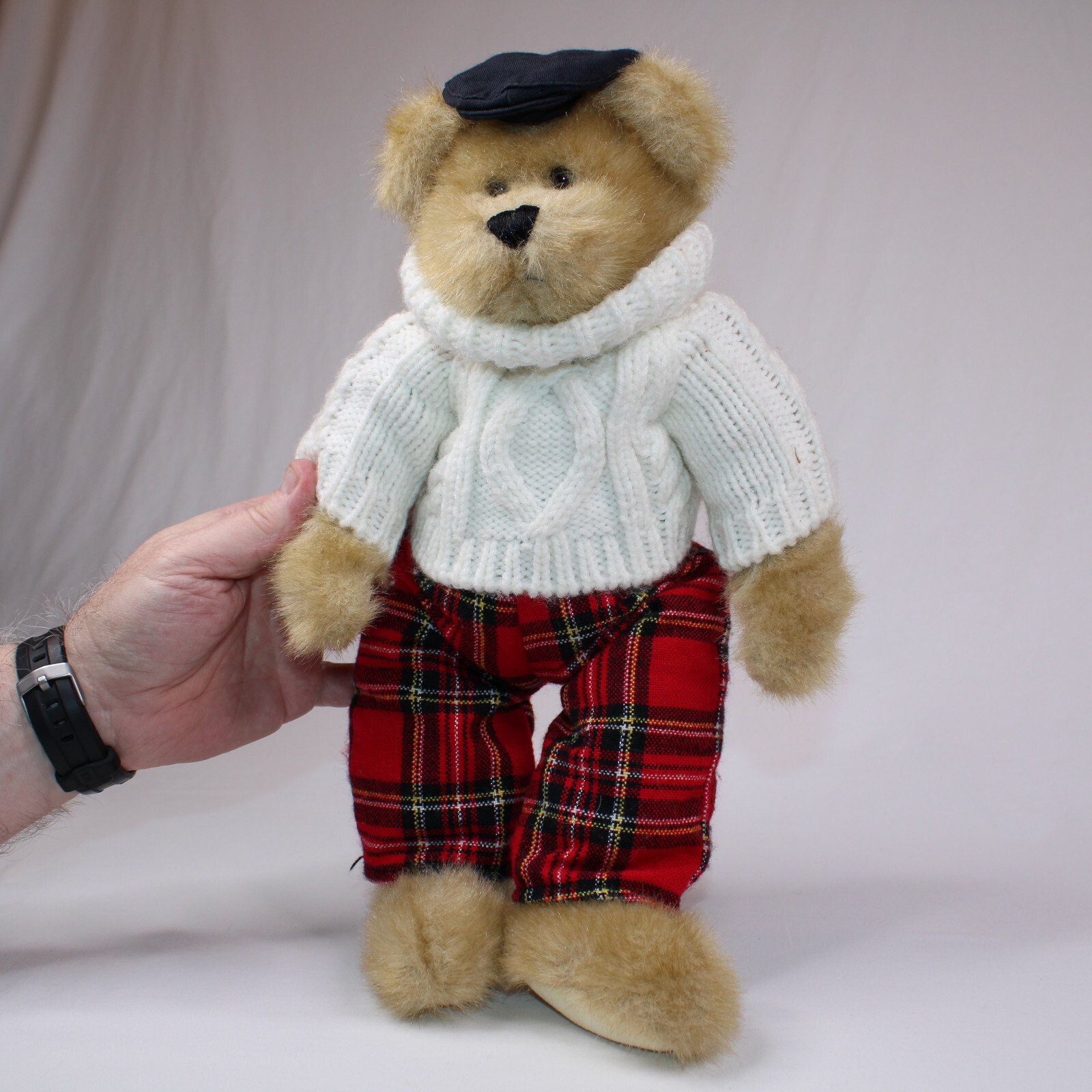 Christmas Fergus Plush Brown Teddy Bear In Plaid Tartan Pants And White Sweater