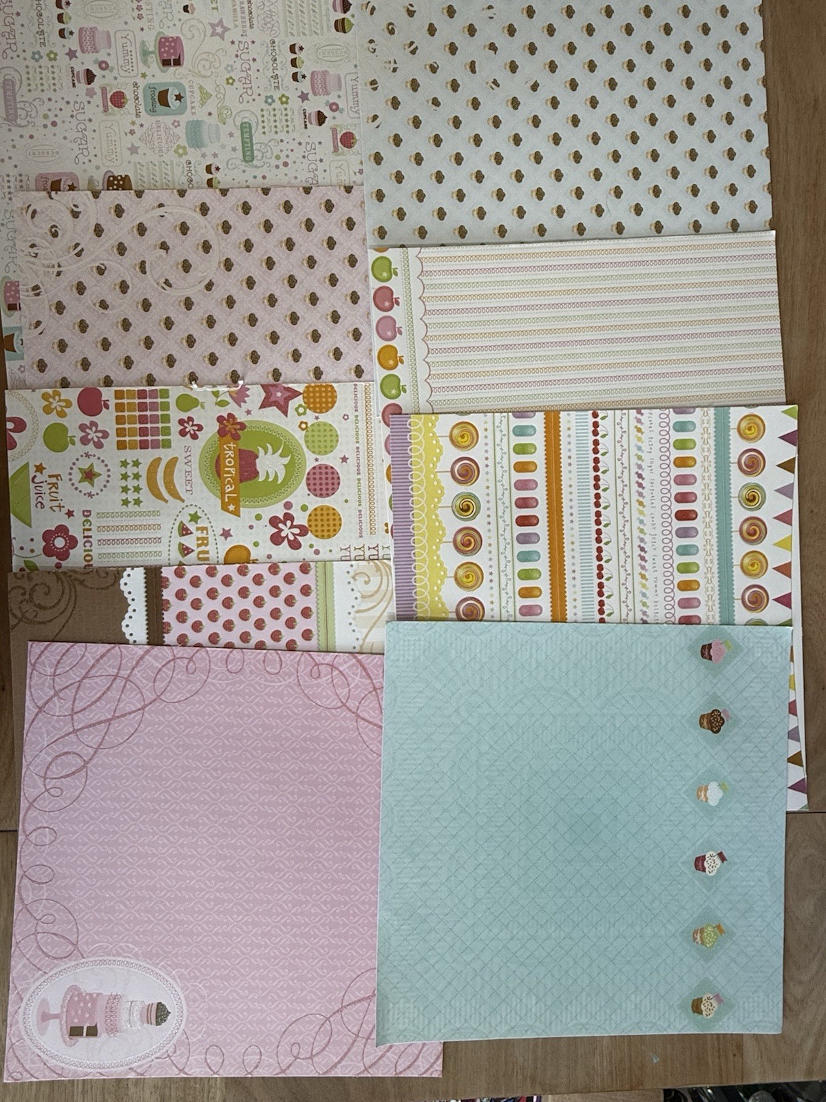 Lot of 12 Unique Scrapbook Paper Cardstock Sheets Candy Cupcake Sweet Treat