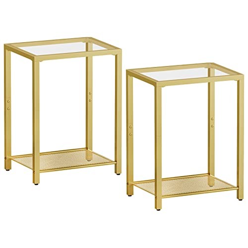  Set of Side Tables-Tier End Table, Nightstands for Tight Spaces, Tempered 2