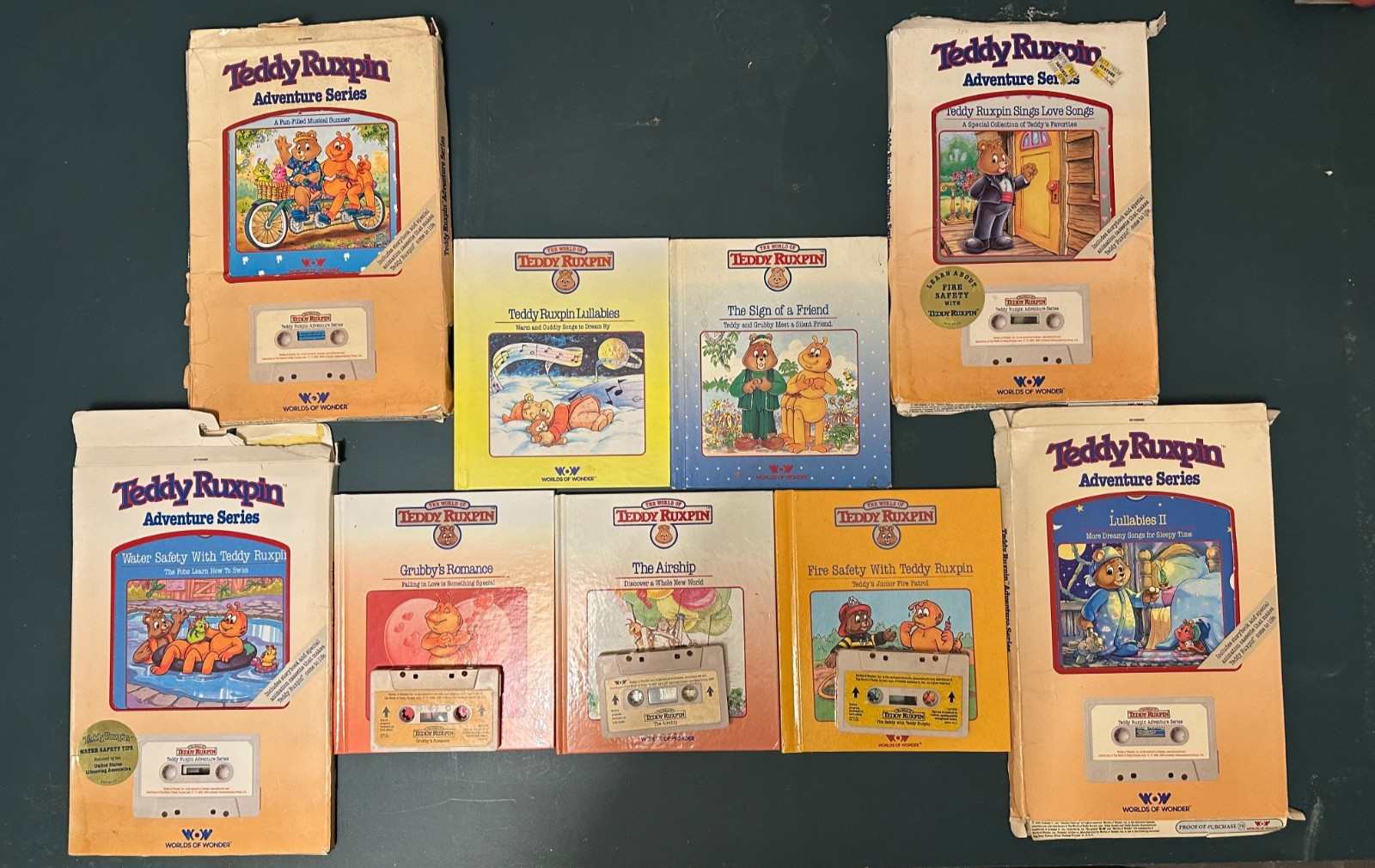 Lot 9 Books 7 Tapes Vintage World Teddy Ruxpin Book & Tape Read Along Cassette