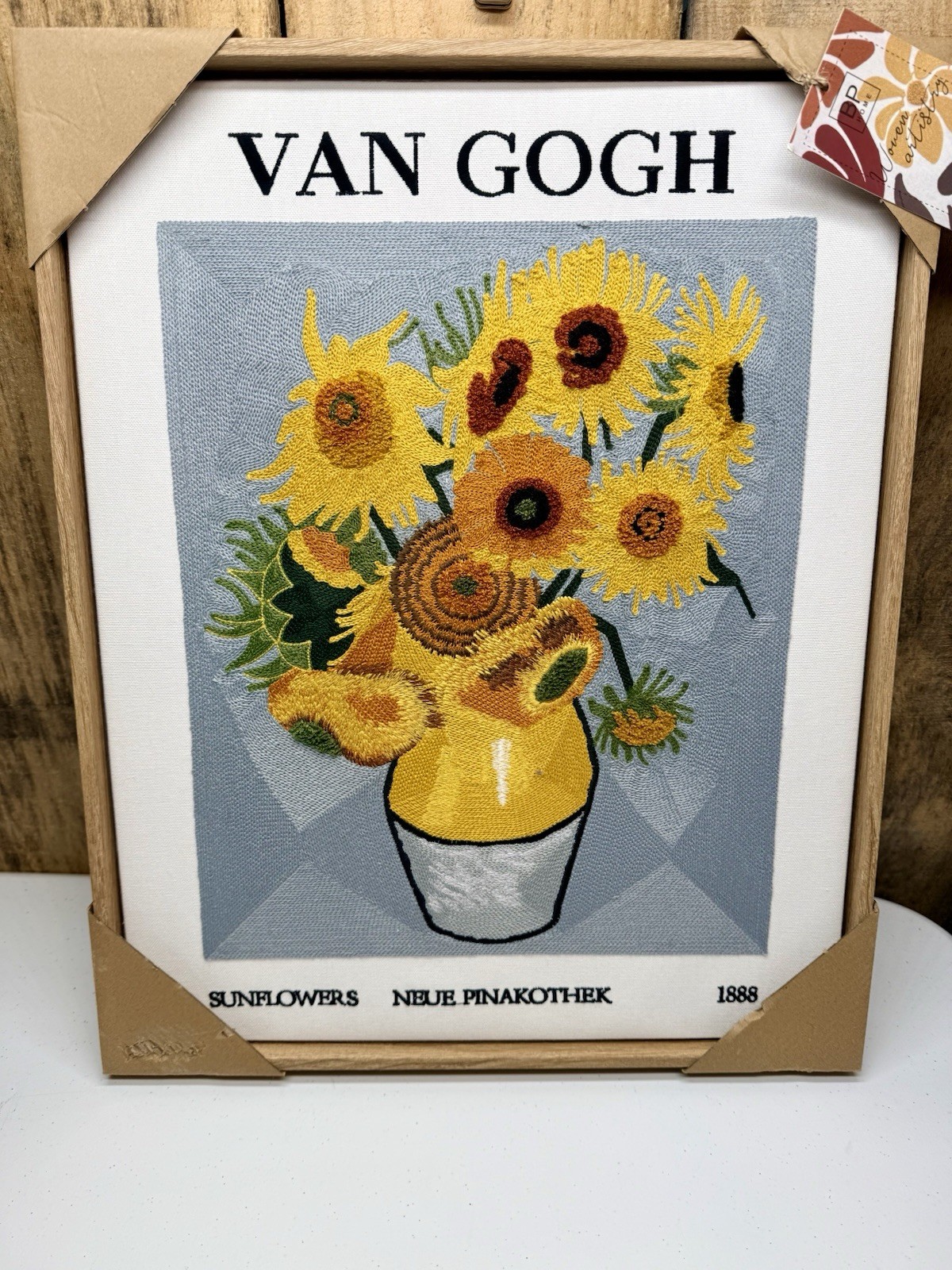 NEW BP Home Woven Embroidery Wall Art Décor Van Gogh Sunflowers Vase 16”x20”