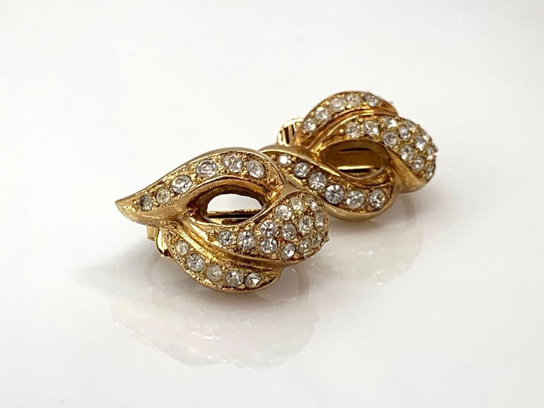 Dior Gold Tone Stone Clip On Studs Vintage Rare Jewelry Plated Metal