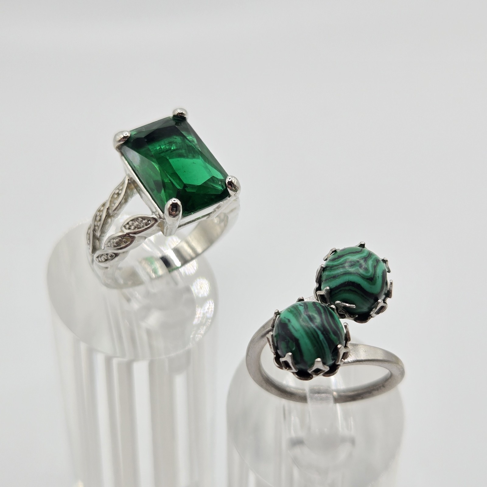 Vintage Faux emerald Malachite Silver cocktail ring size 6.5/7 Western