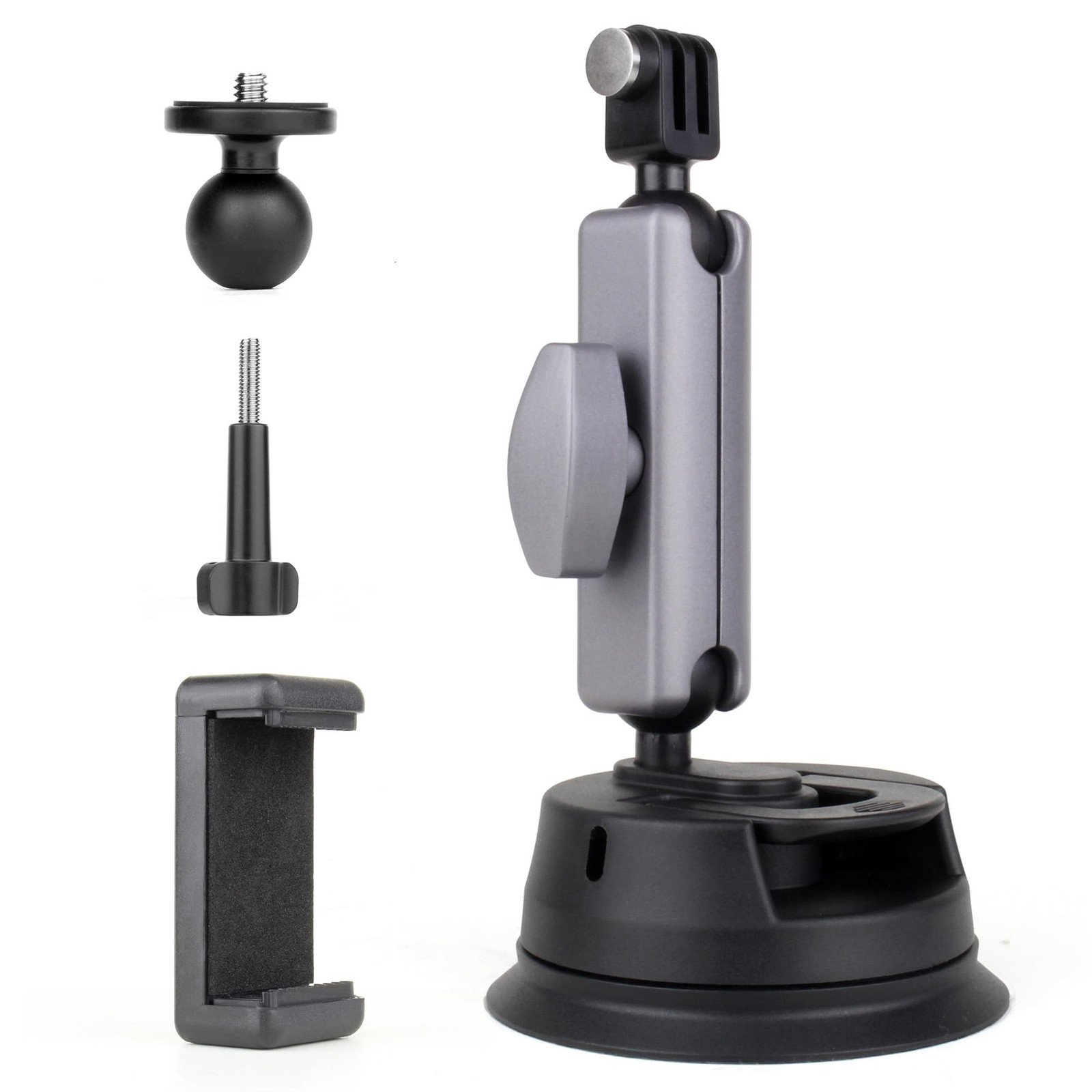 360° Rotation Camera Suction Cup Mount with 1/4'' Ball Head&Phone Holder on C...