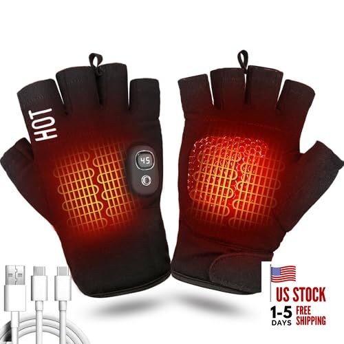 Fingerless Heated Gloves for Men & Women, Rechargeable Electric Medium 2000mAh