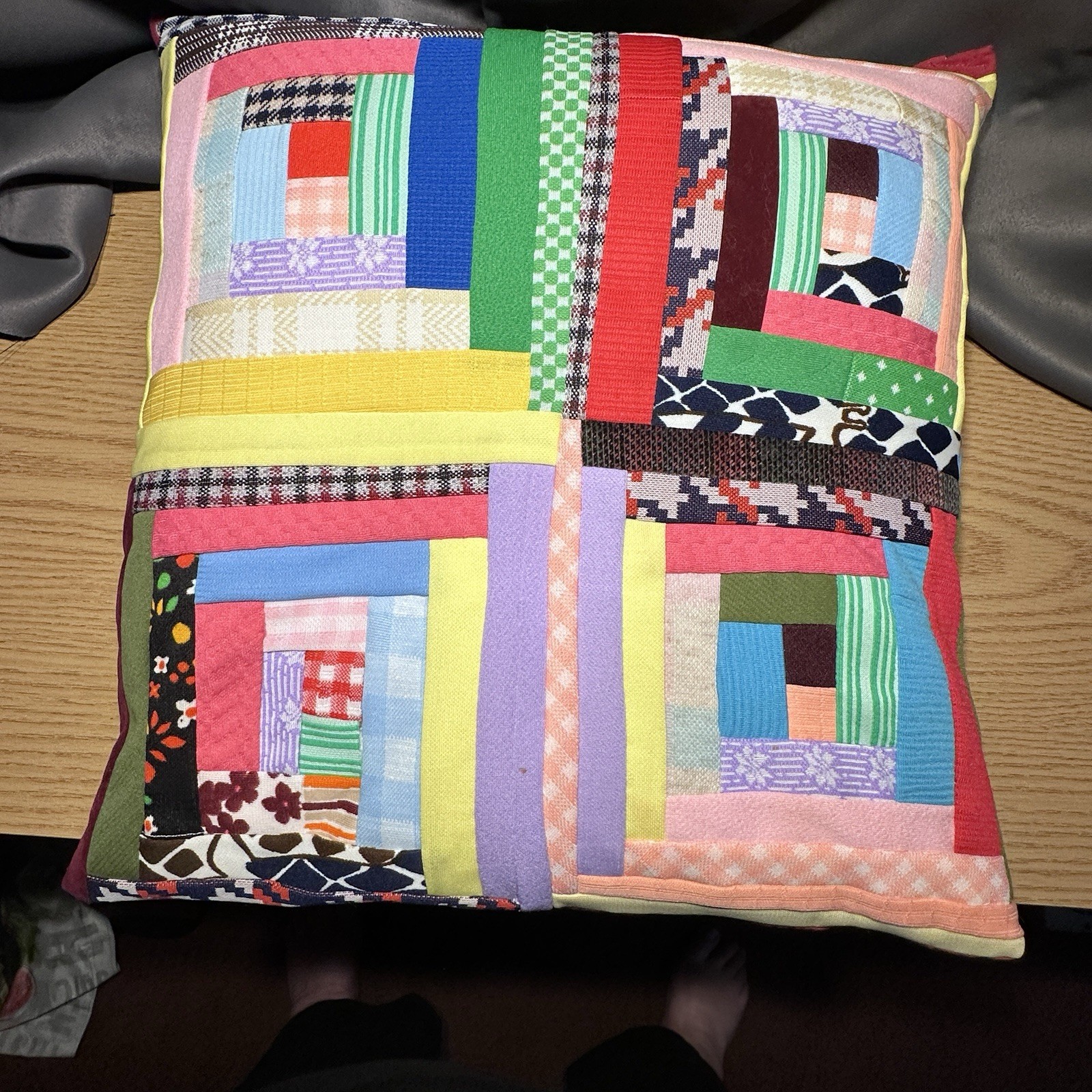 VTG Hand Quilted Pillow 15”Rainbow BOHO Hippie Granny Cottage Retro Bohemian