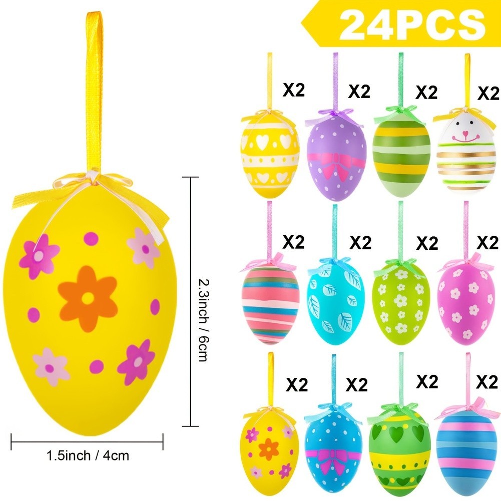 Plastic Easter Eggs 24 Pack 6cm Hanging Decorations for Home For Party