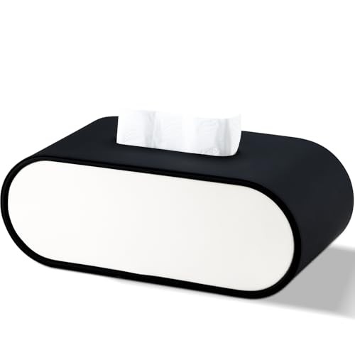 Tissue Box Cover,Accents Oval Leather Tissue Box Holder,Decorative Black White