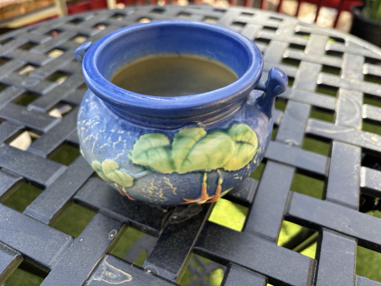 Roseville Pottery Fuscia Blue Planter Vase Bowl Excellent Condition $45